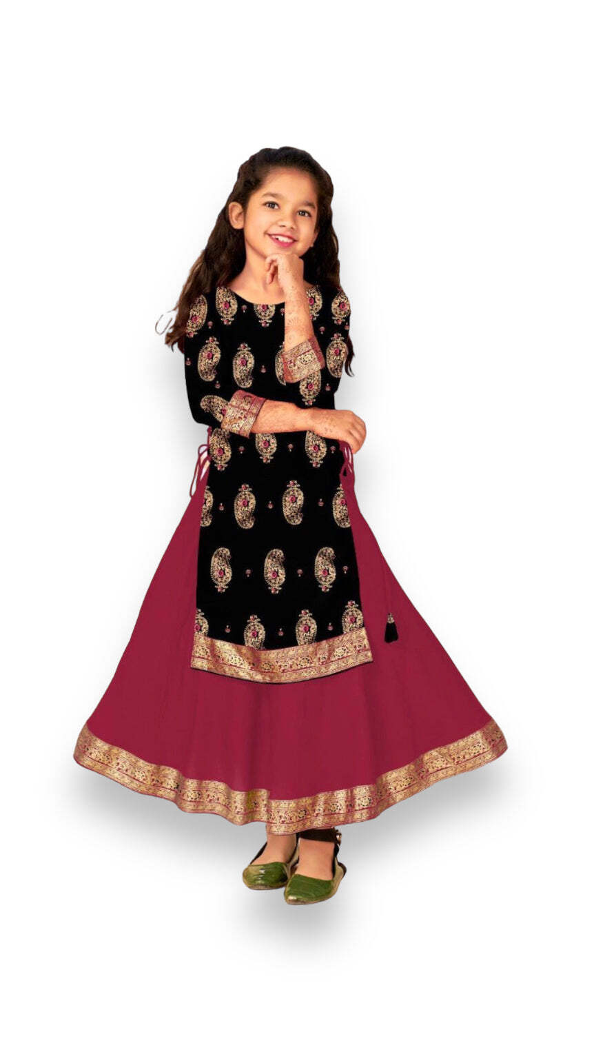 Elegant Girls Rayon Foil Printed Gown-Style Traditional Dress – Ethnic Wear – 14