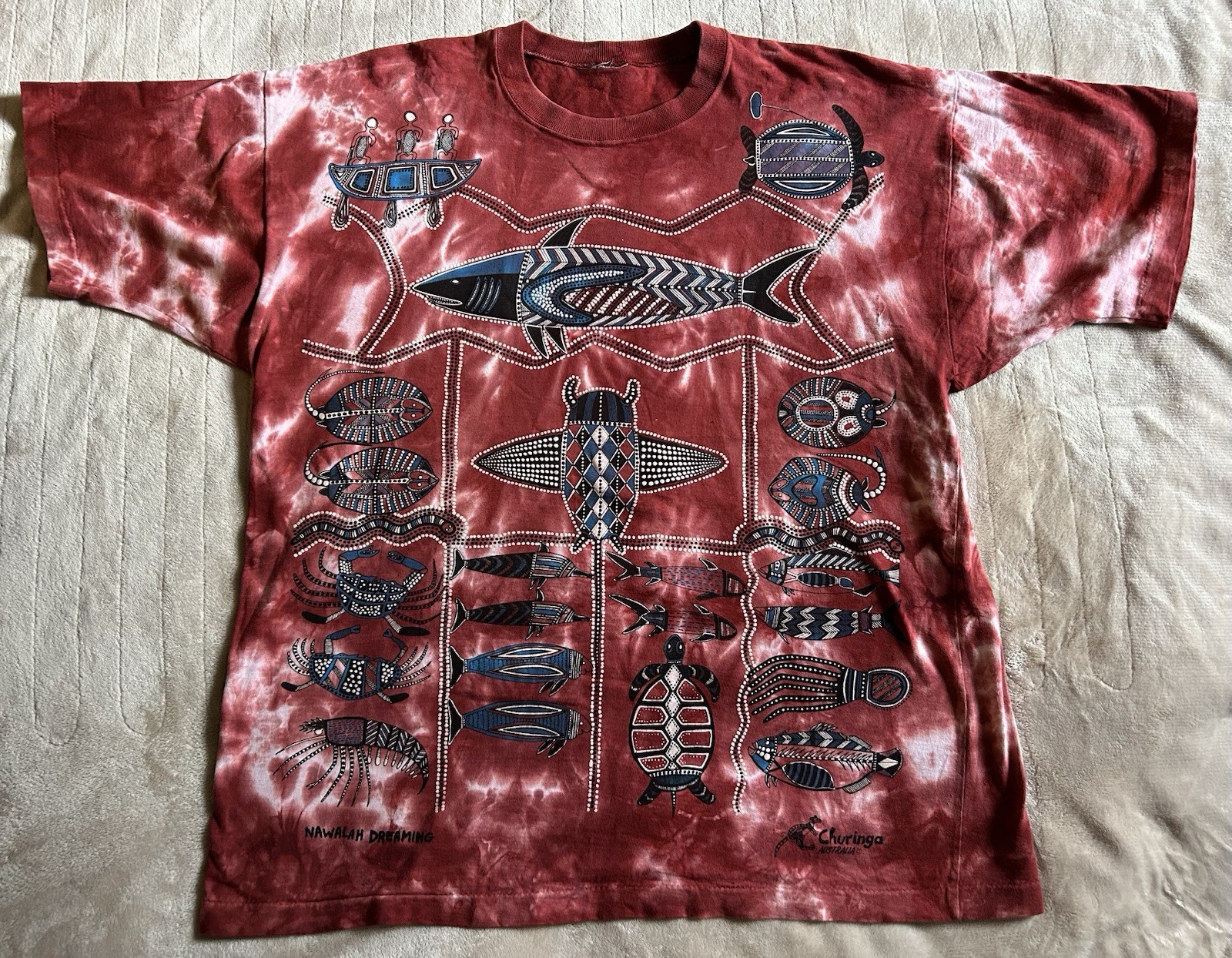 Churinga Australia Nawalah Dreaming Tye Dye Shirt Mens Size XL Single Stitch VTG