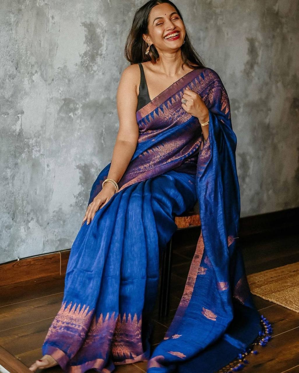 Indian Soft Linen Slab Saree Sari Rich Pallu Weaving Work With Blouse Piece
