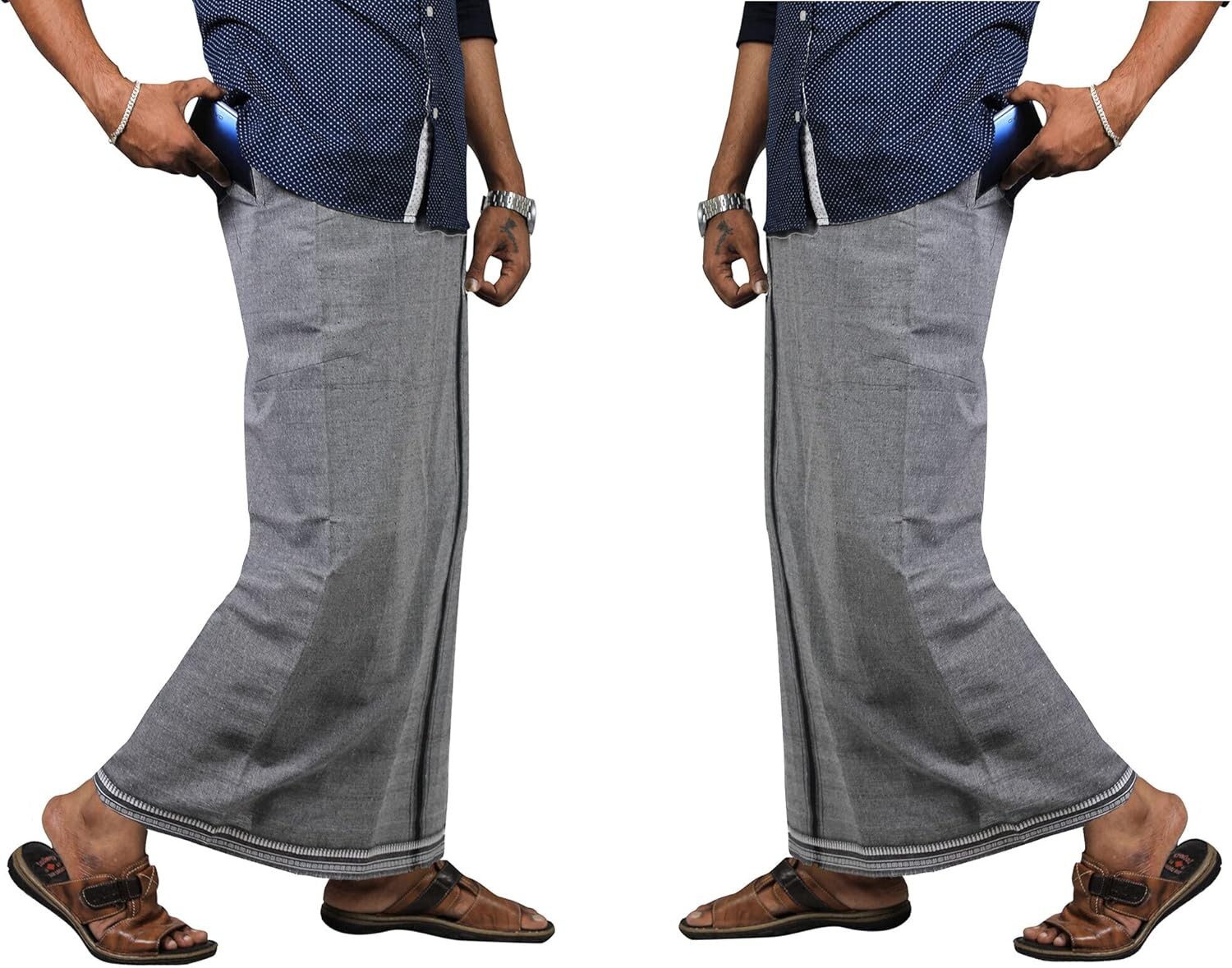 Cotton Dhoti, Men Dhoti, Grey Cotton Dhoti, Pooja Dhoti, Dhoti With Pocket