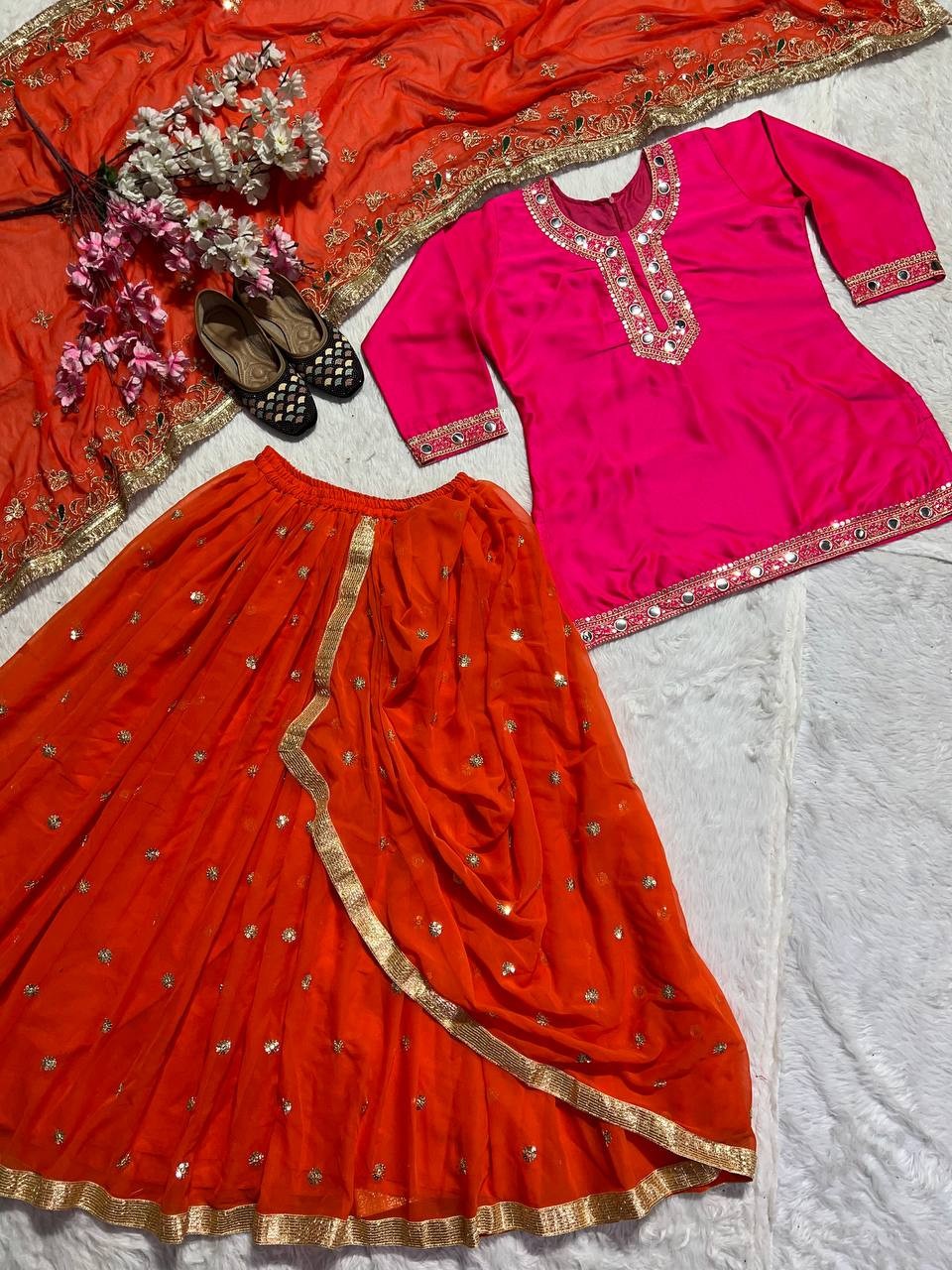 Pakistani top dhoti with duptta Designer Embroidered Wedding And Party Dress Set