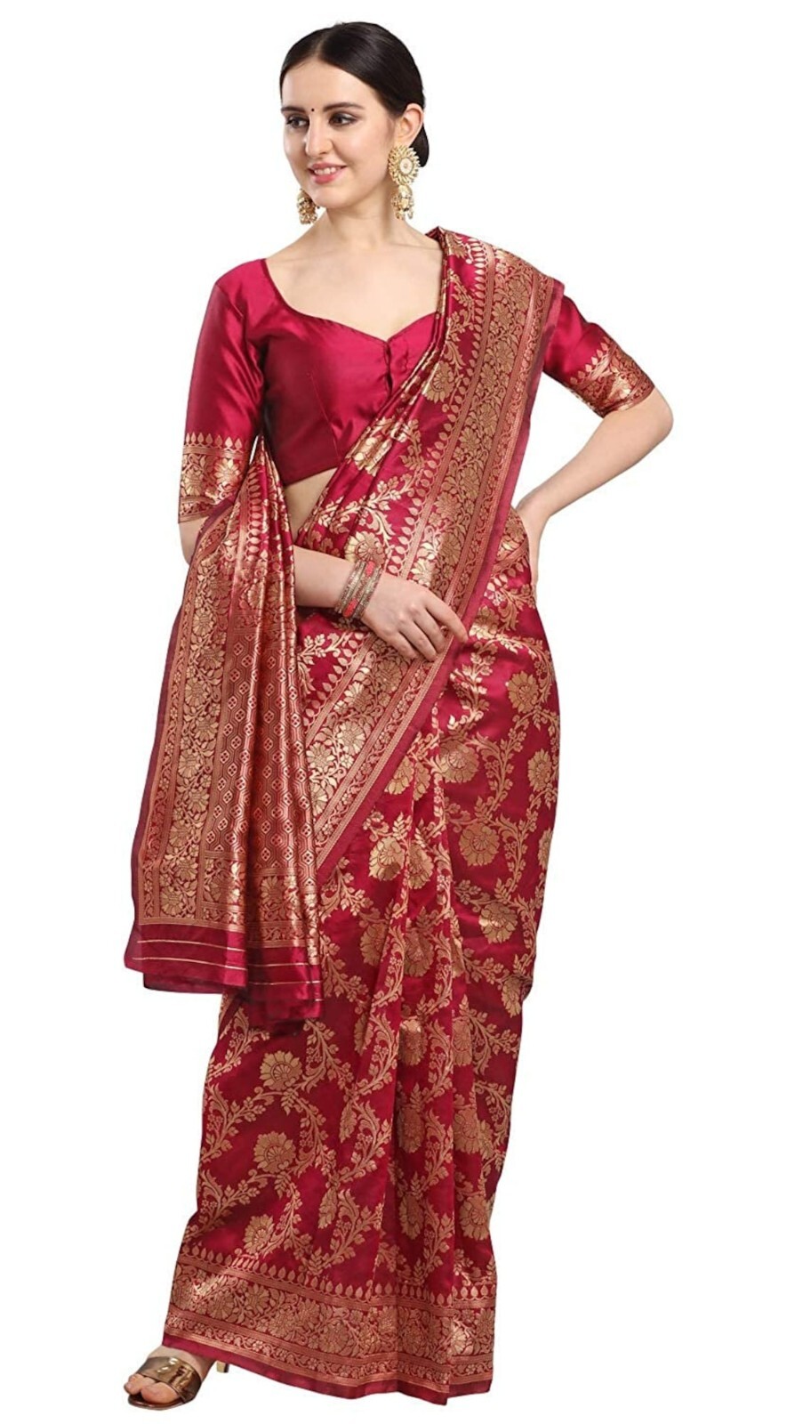 Women’s Banarasi Silk Blend Woven Saree With Blouse Piece