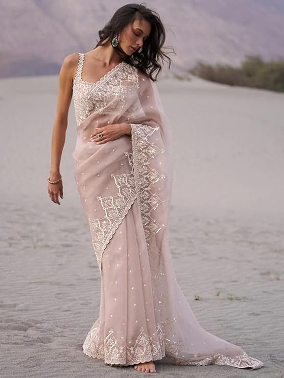 Women’s Heavy Georgette Sequence Work Saree With Unstitched Blouse Piece