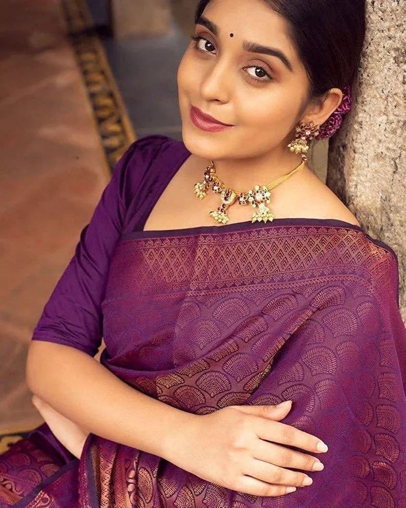 Lightweight Soft Lichi Silk Saree Jacquard Work Easy Drape Indian Sari