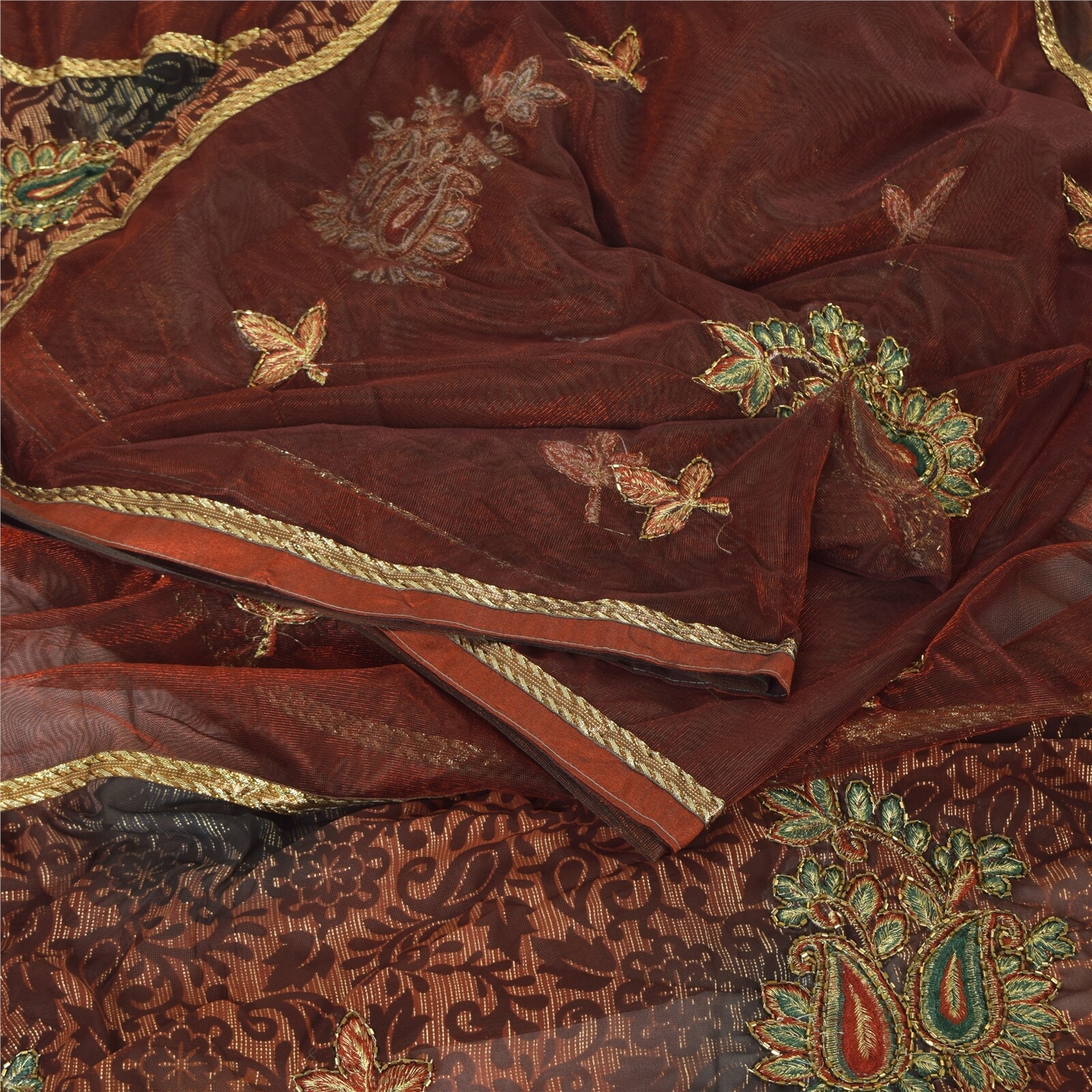 Sanskriti Vintage Dark Red Saree Net /Georgette Hand Beaded Premium Sari Fabric