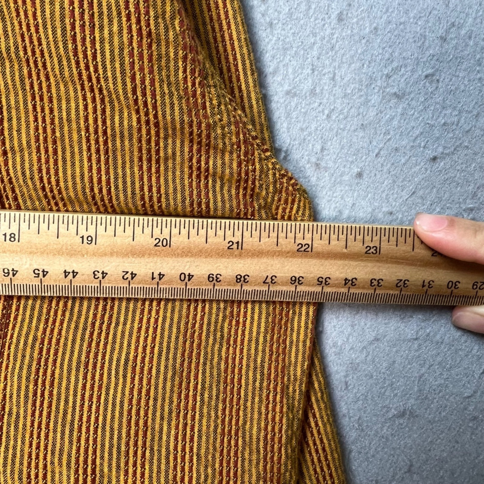 Fabindia Mens Size 44 Long Kurta Yellow Brown Striped Cotton