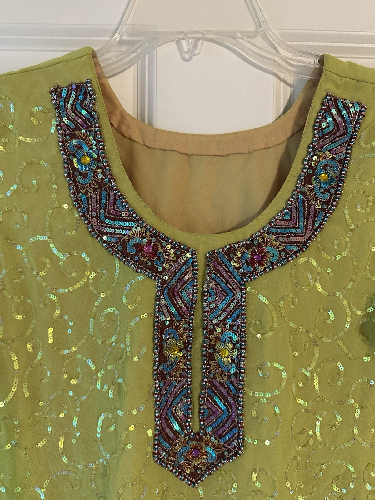Handmade punjabi Indian Pakistani 3pc Salwar Kameez Lime Green See Pics For Size