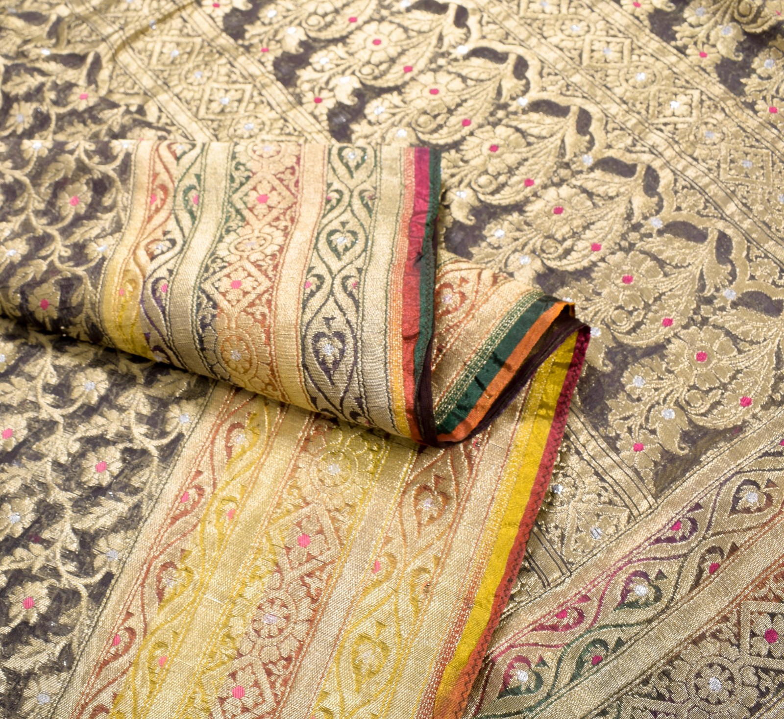 Sushila Vintage Heavy Banarasi Saree PureSilk Brocade Brownish Mauve Sari Fabric