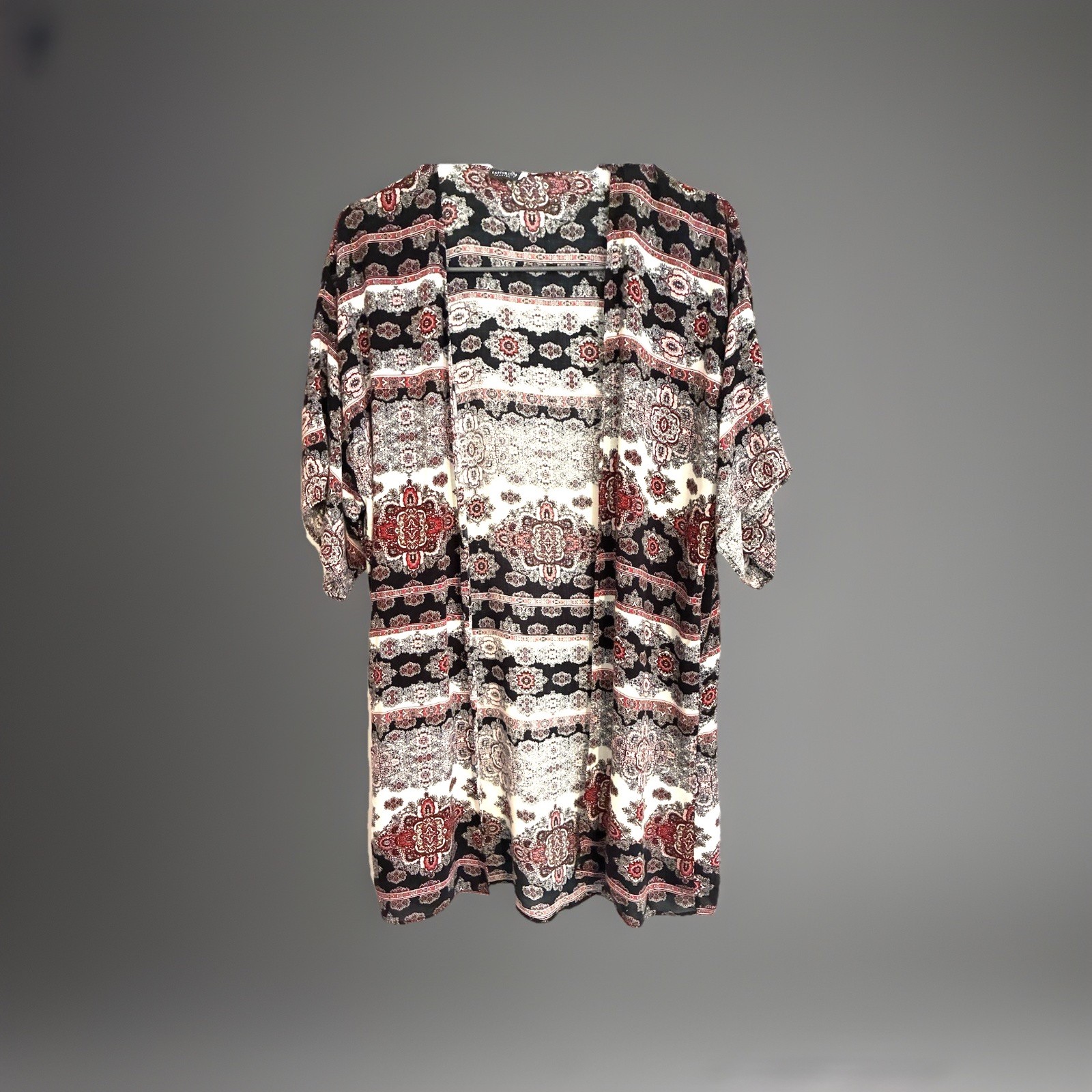 Earthbound Trading Co Kimono Overlay Cover Up Multi Color Black Red White Small