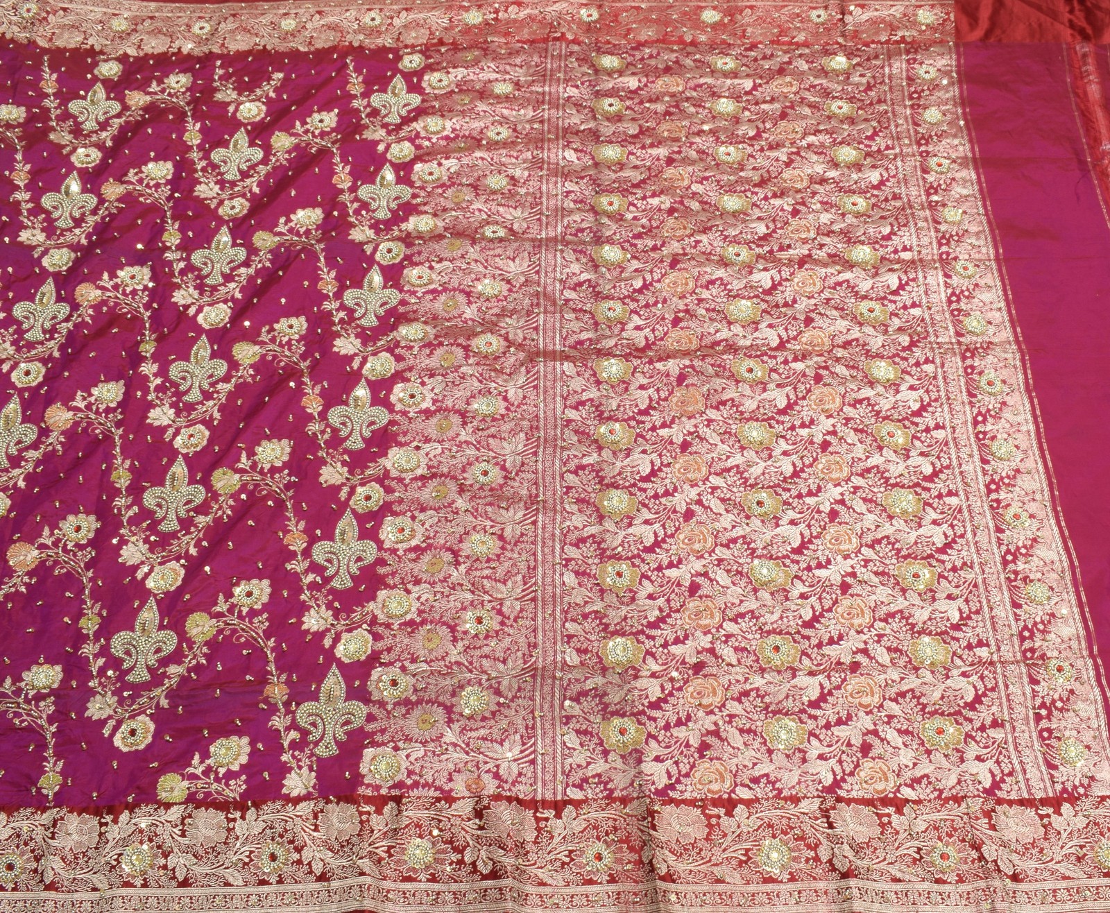 Sushila Vintage Purple Pure Silk Saree Hand Work & Banarasi Brocade HEAVY Sari