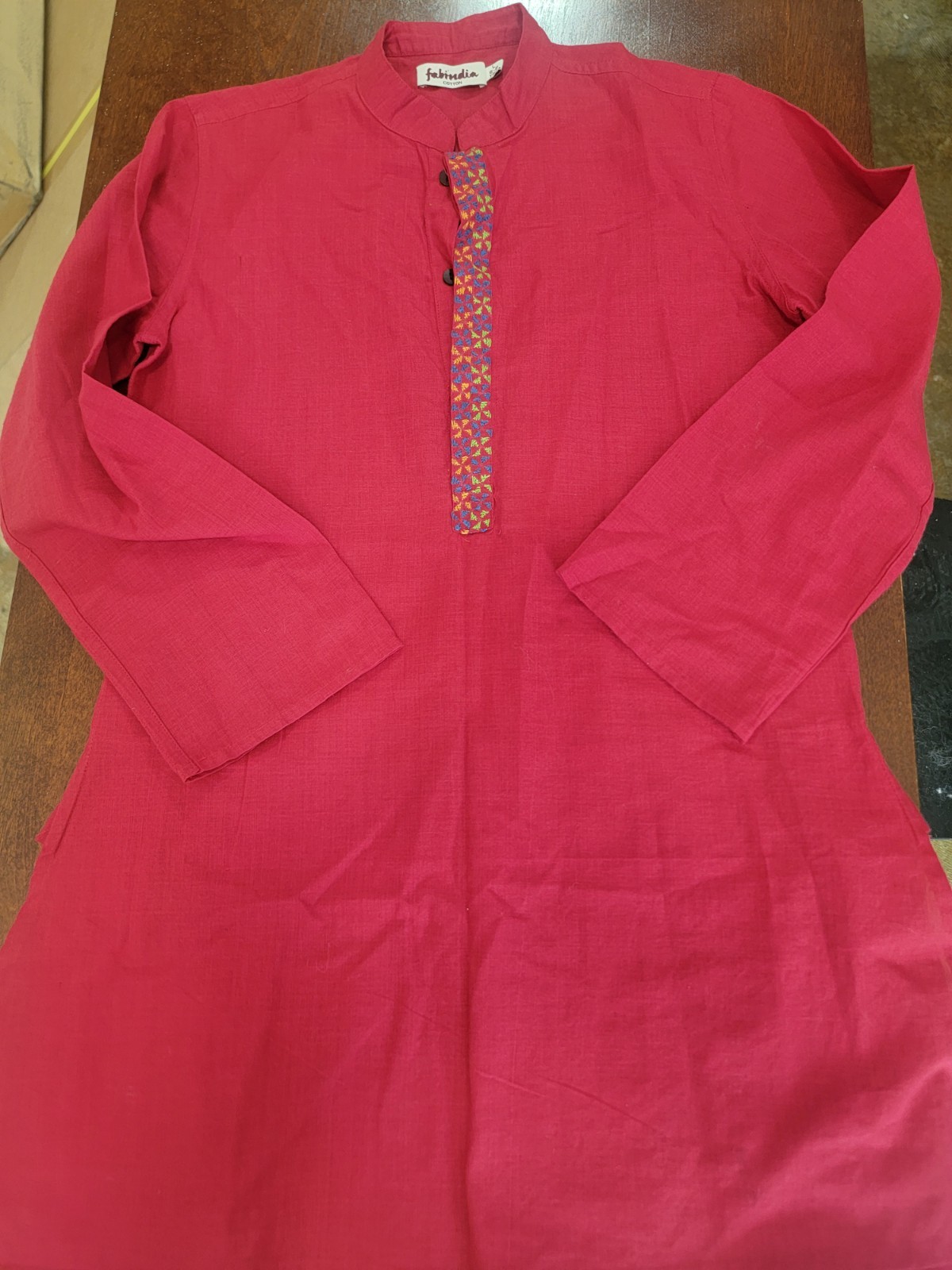 Fabindia Lot (3) Boys 6-8 Kurta Traditional Red Blue Yellow Tops Shirts *Flaw