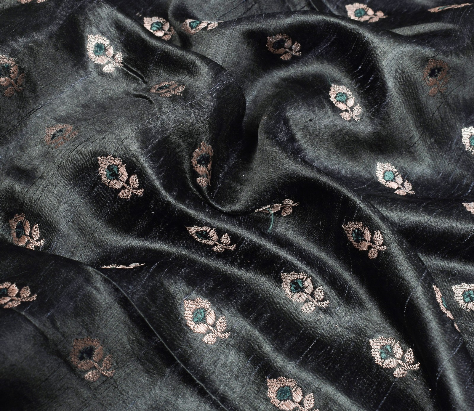 Sushila Vintage Heavy Banarasi Saree Pure Satin Silk Brocade Floral Black Sari