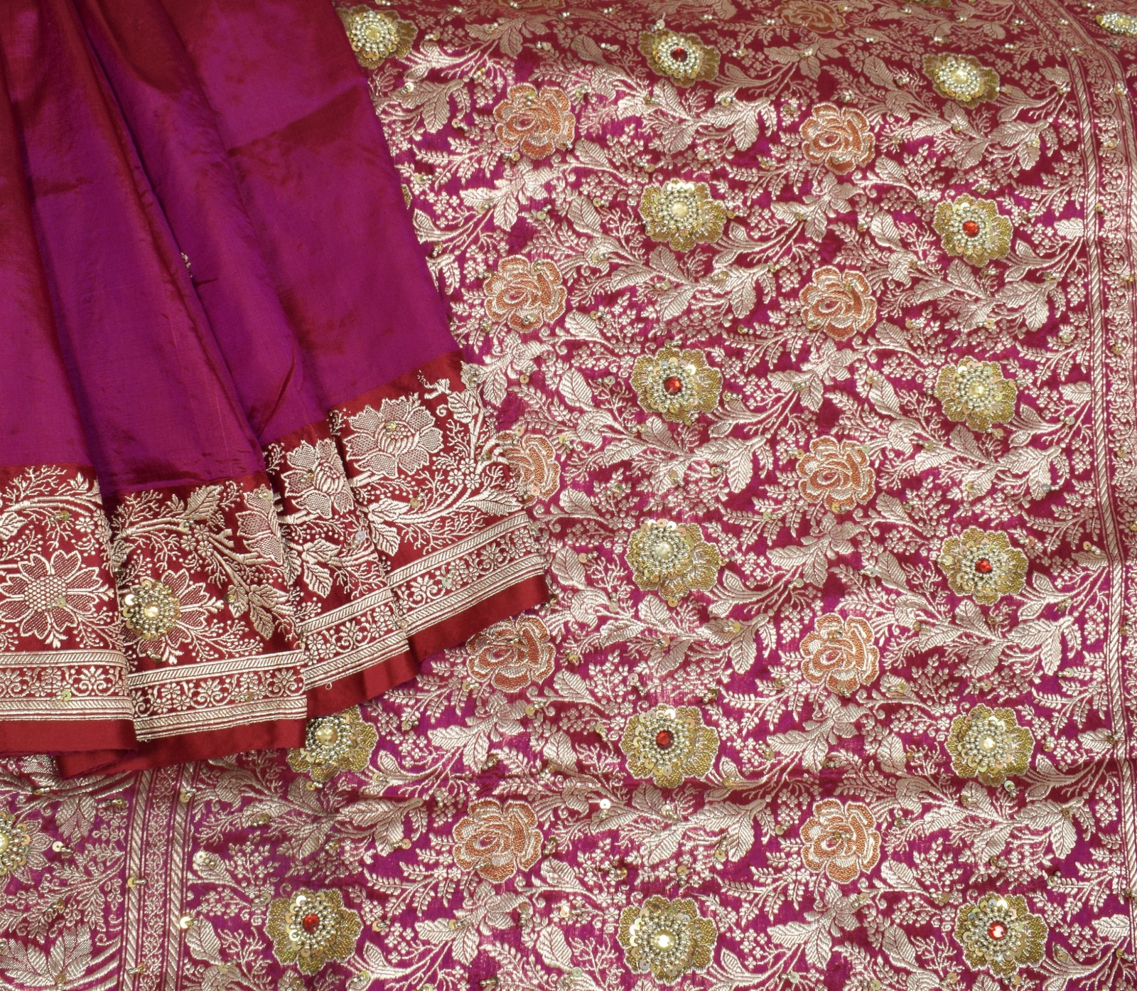 Sushila Vintage Purple Pure Silk Saree Hand Work & Banarasi Brocade HEAVY Sari