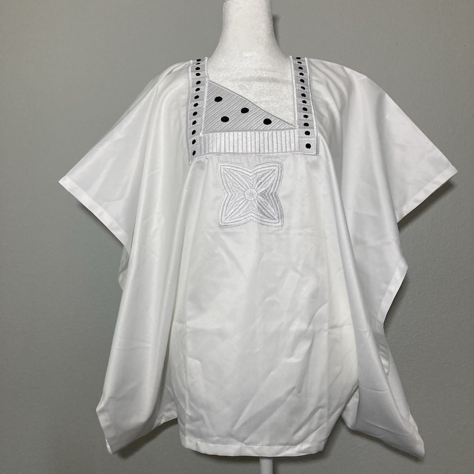 HD African Nigerian Mens Sz XL Agbada/ Caftan Shirt White Black Embroidery New