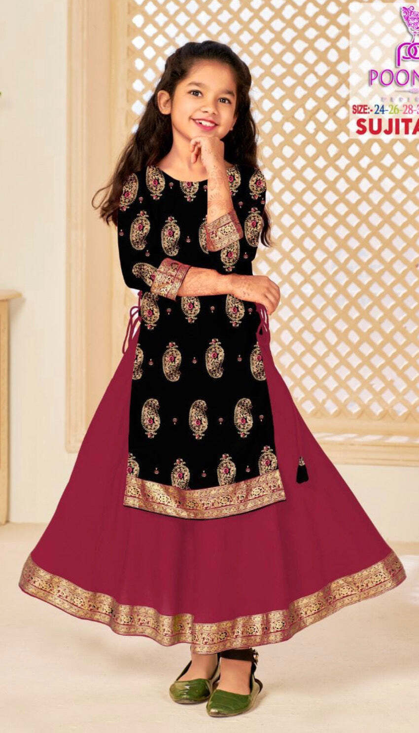 Elegant Girls Rayon Foil Printed Gown-Style Traditional Dress – Ethnic Wear – 14