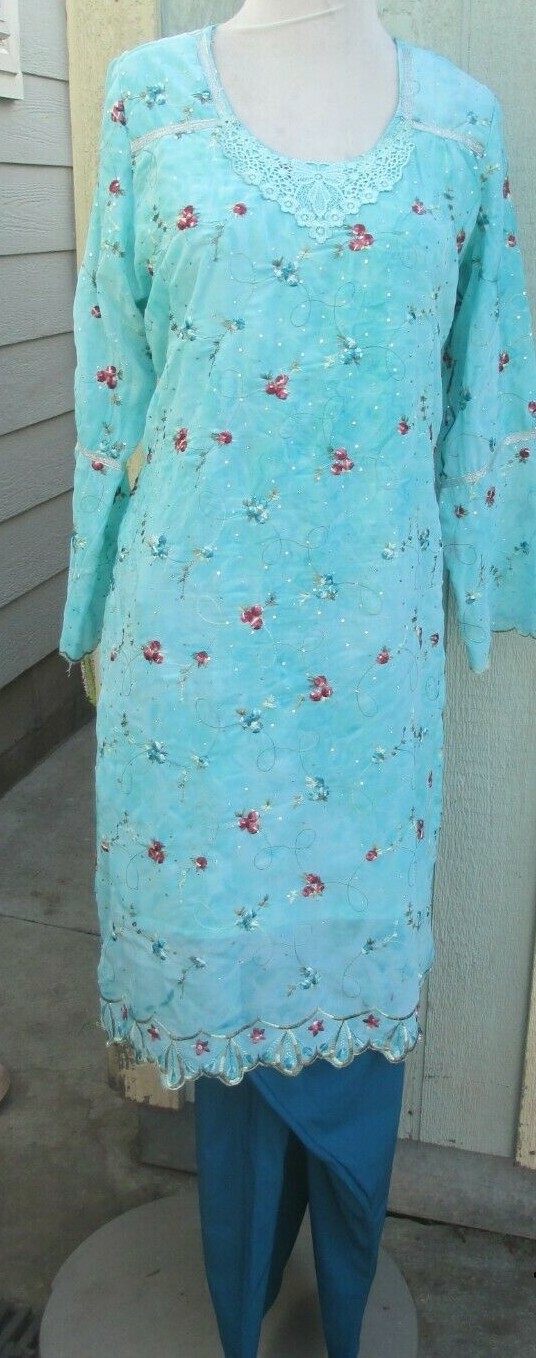 beautiful flower embroidery salwar kameez material chiffon Size XL 44