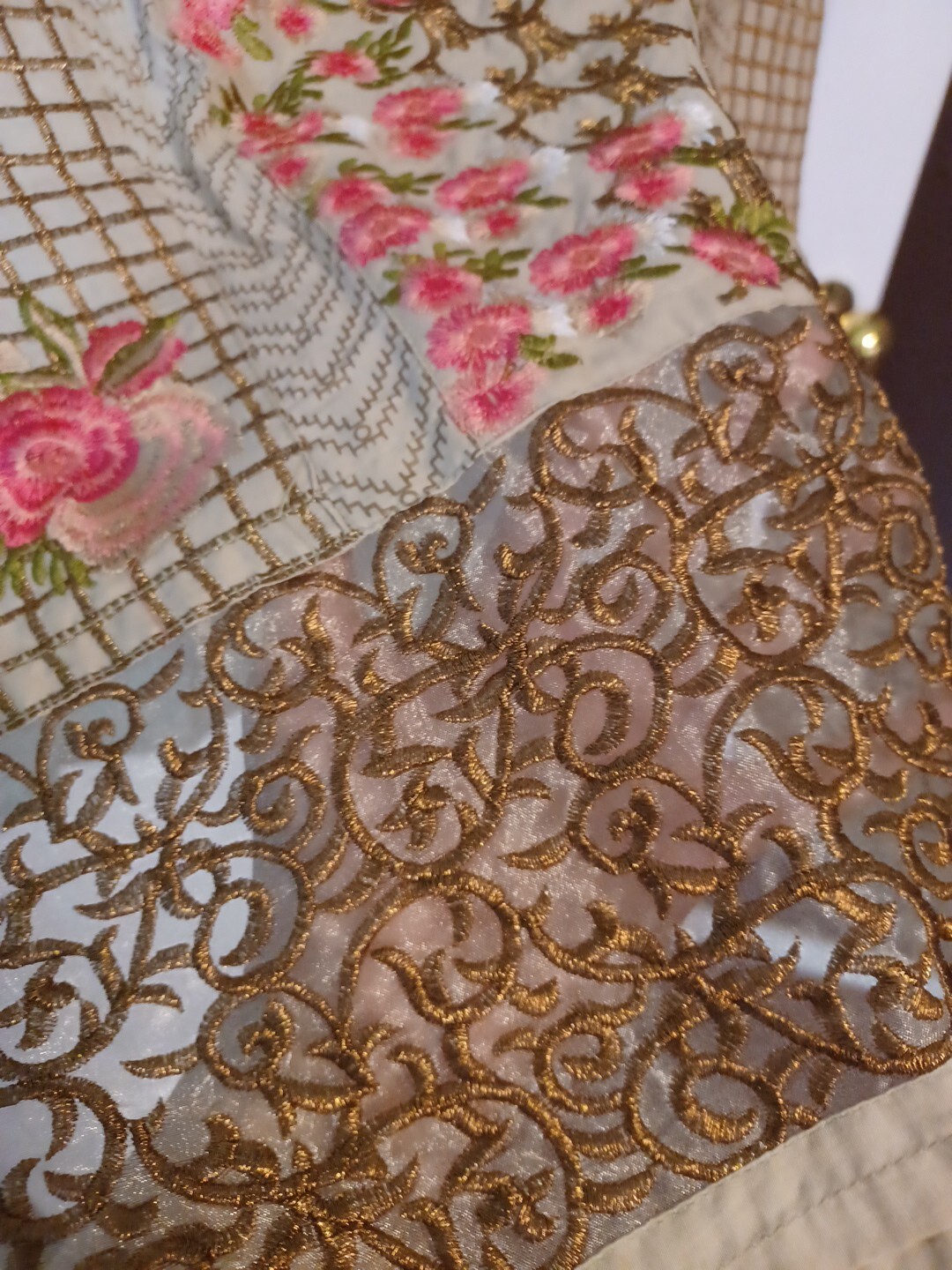 Eid Pakistani Indian Embroidered 3 Piece Dress Cotton Biege Chiffon Dupata