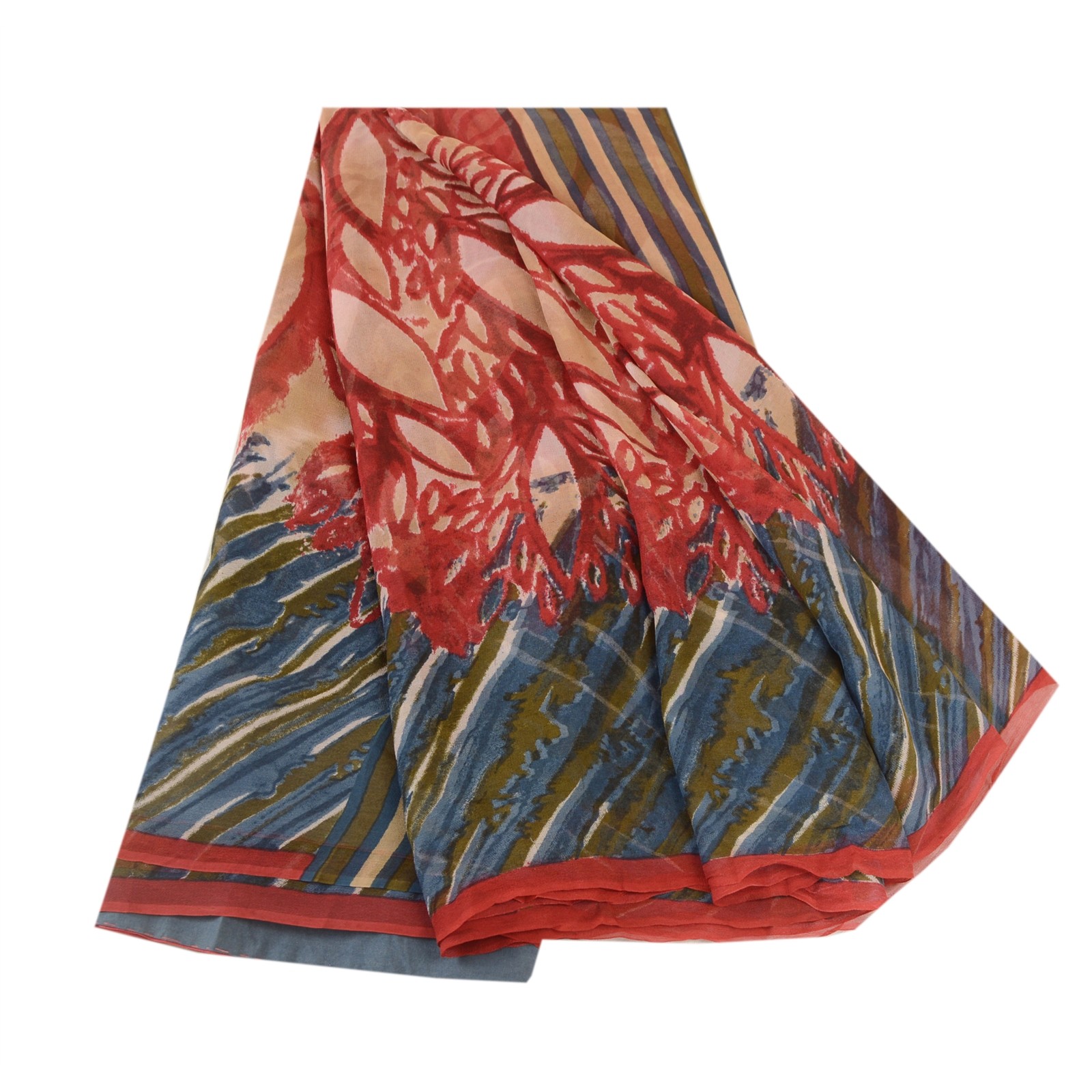 Sanskriti Vintage Dark Red Sarees Pure Georgette Printed Sari 6Yd Craft Fabric