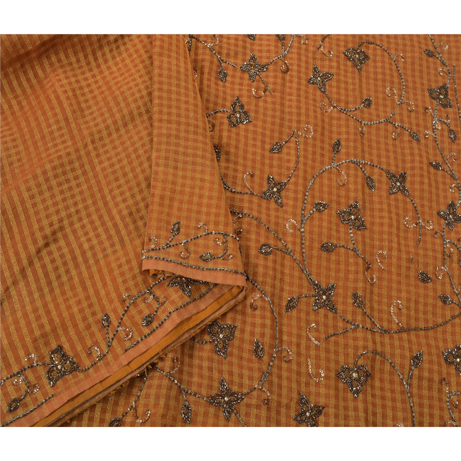 Sanskriti Vintage Orange Sarees Georgette Hand Beaded Woven Fabric Premium Sari