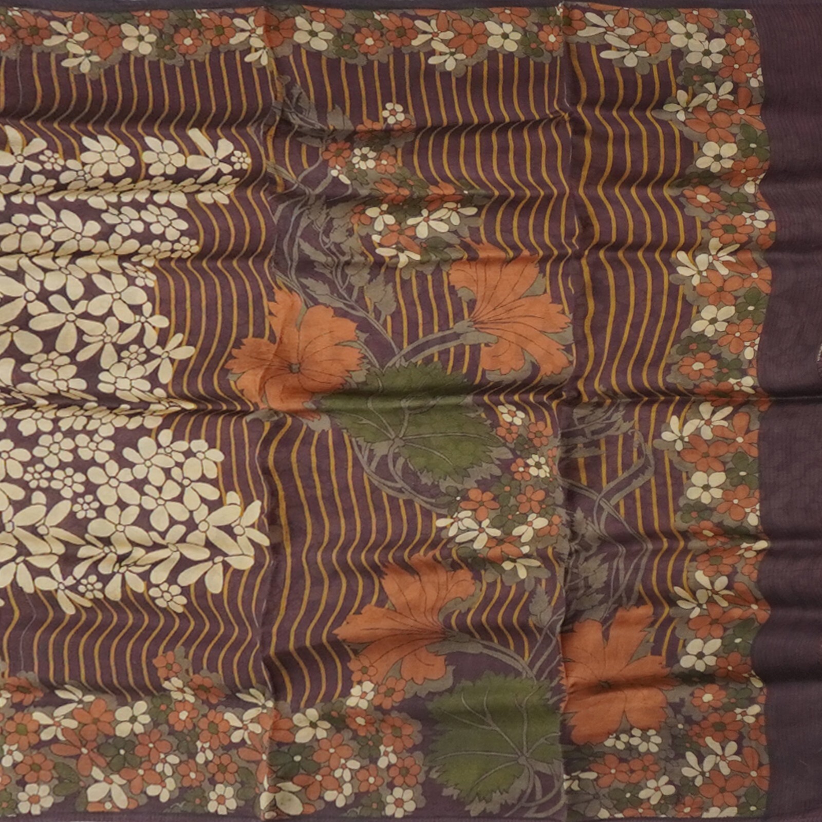 Namaste Vintage Brown Sarees 100% Pure Silk Floral Printed Sari 6YD Craft Fabric