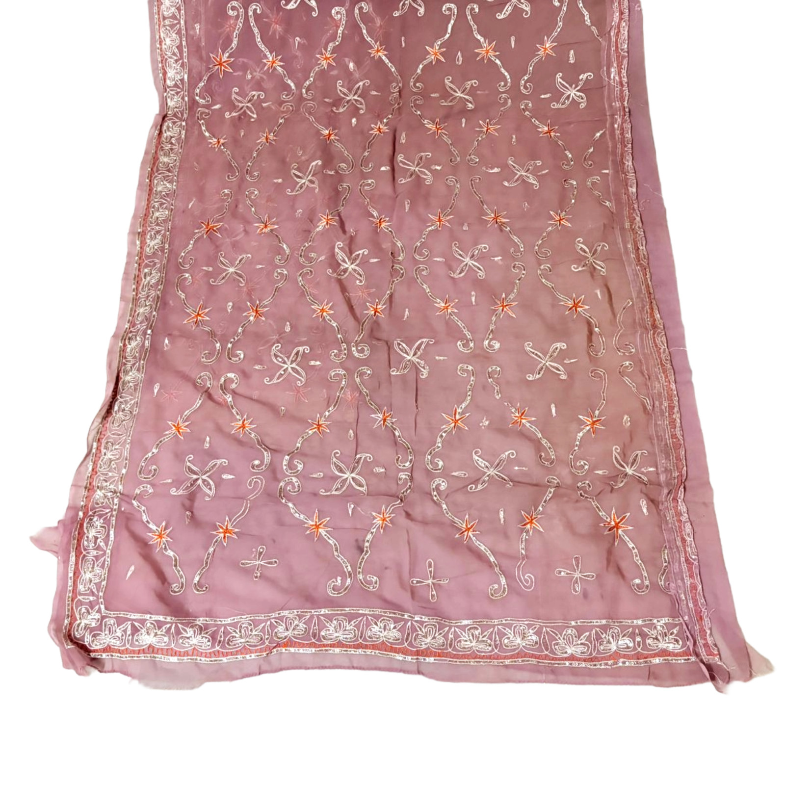 Pink Embroidered Gota Traditional Saree Georgette Recycled Fabric Vintage Dress