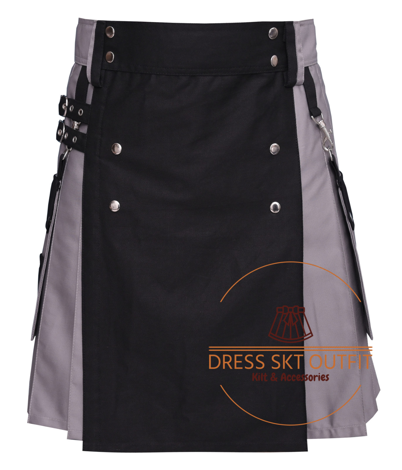 Scottish Black With Gray Cotton Hybrid Utility Kilt For Men – Cargo Pocket Kilt