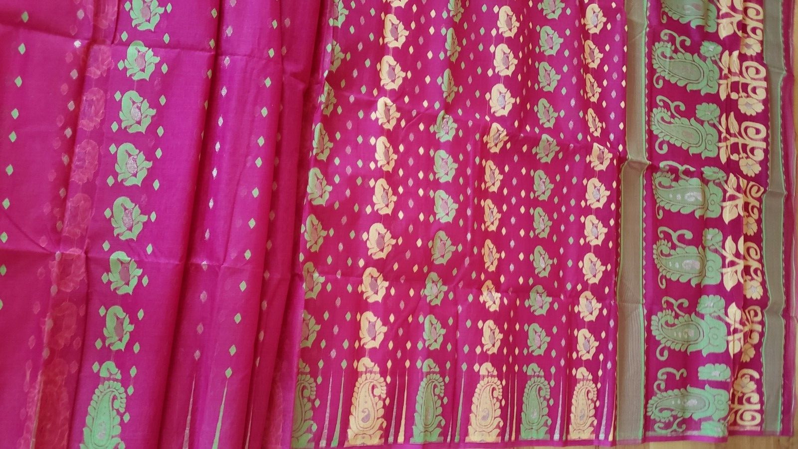 Jamdani Saree Cotton Hot Pink With Multicolor Jamdani Weaving