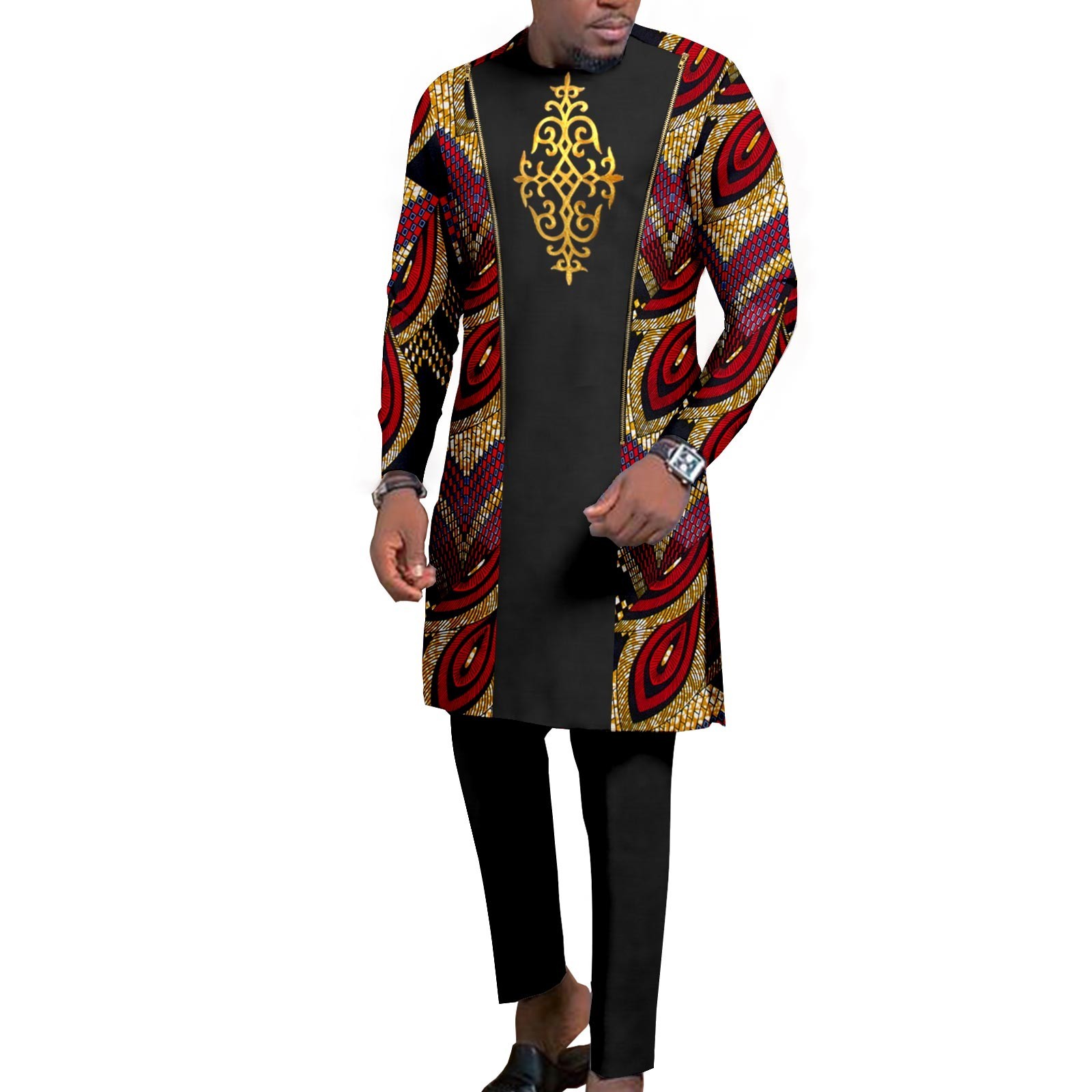 African Traditional Clothing for Men Embroidery Dashiki Print 2 Piece Suit