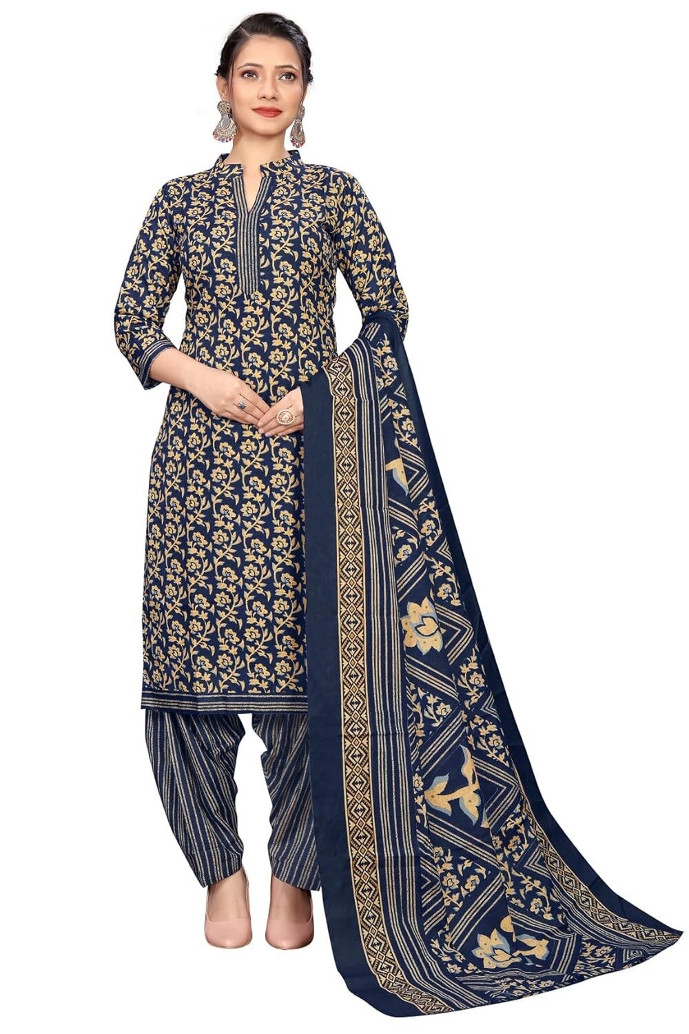 Women Cotton Printed Ready to Wear Patiala Salwar Suit