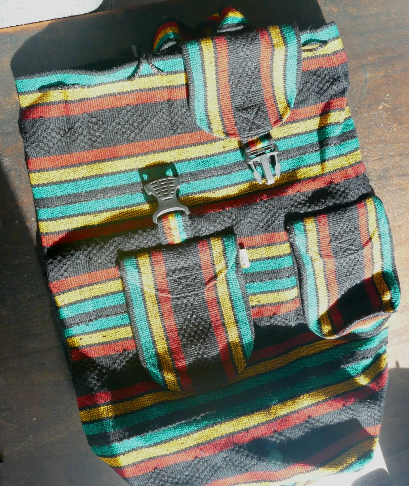 PIZON ARTE Woven MEXICAN BACKPACK NEW 19″x17″ Drawstring Flap Multilcolor NEW