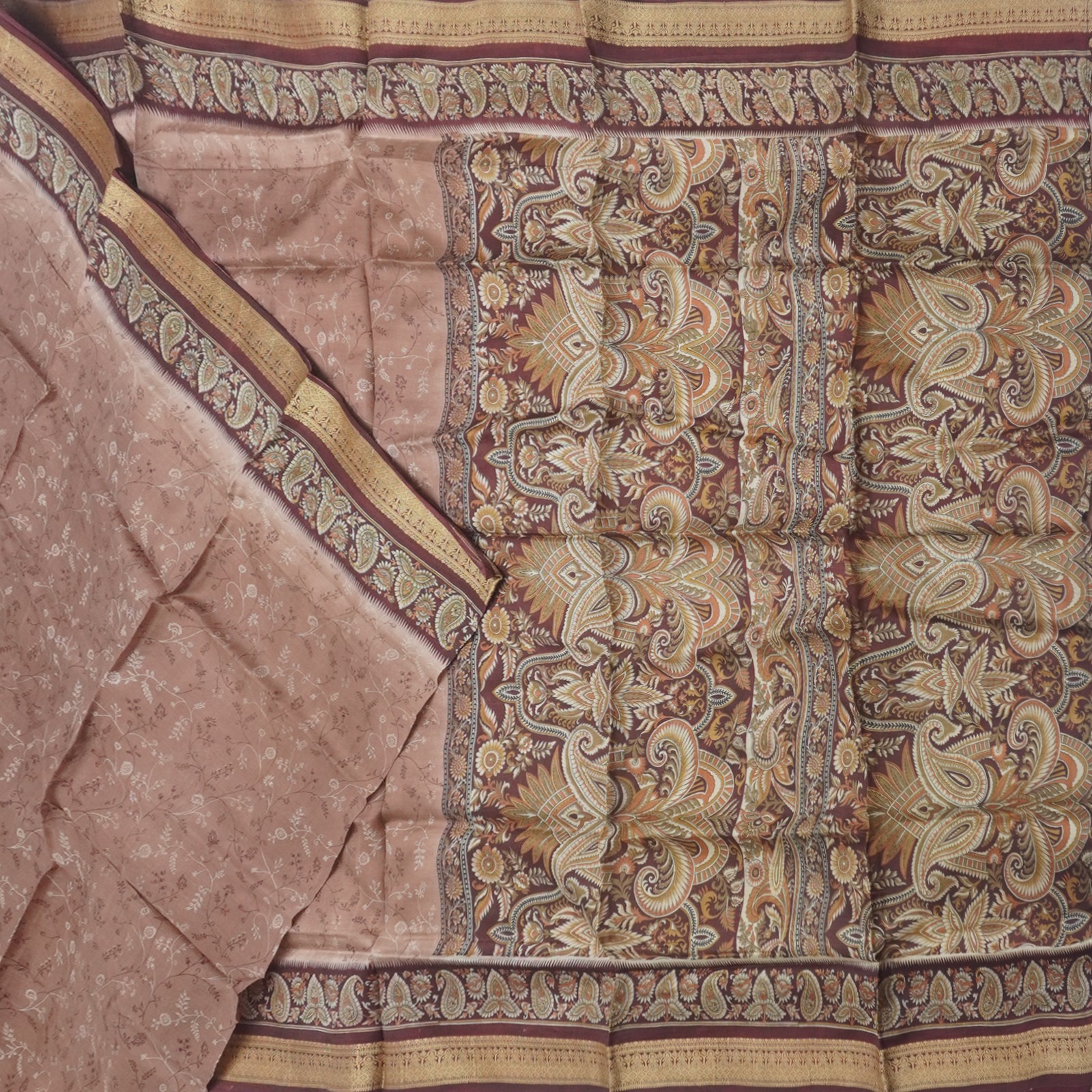 Namaste Vintage Brown Sarees 100% Pure Silk Printed Indian Sari 5YD Craft Fabric