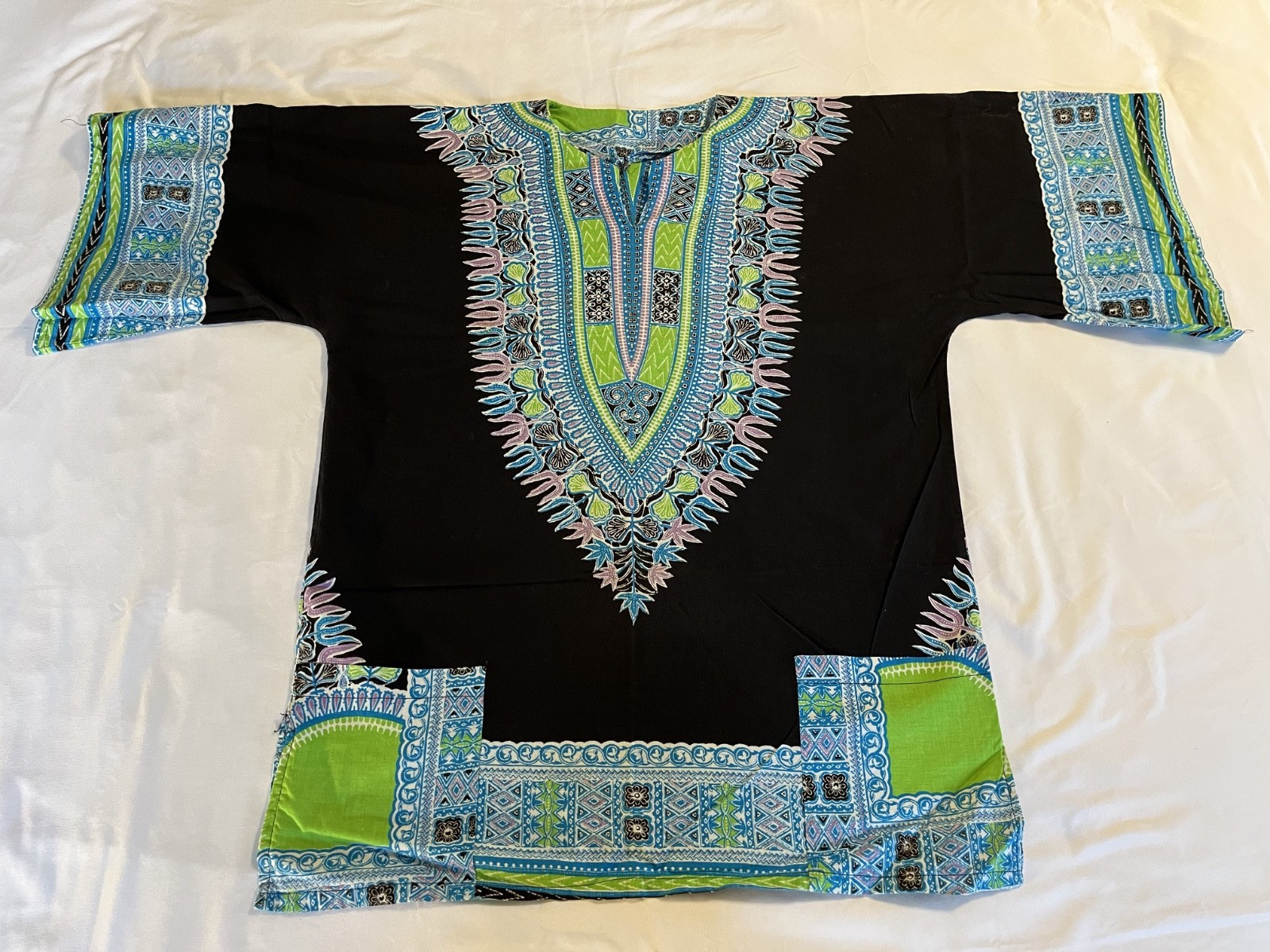 Dashiki African Shirt 100% Cotton Unisex Blue Green Pink Black