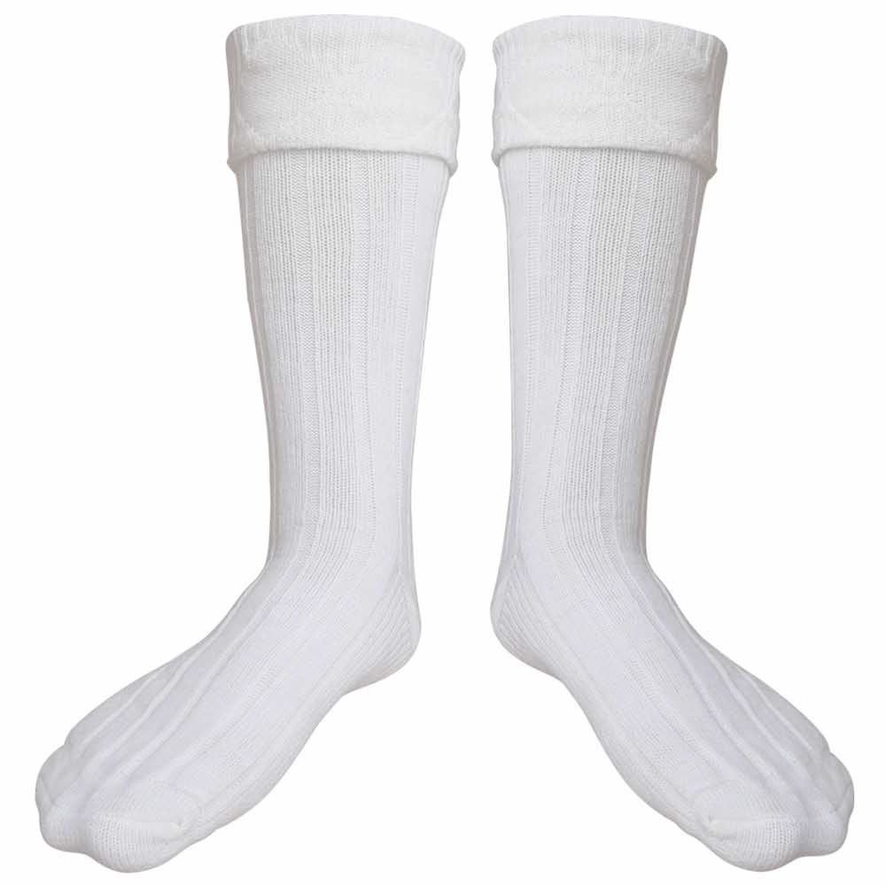 Scottish Men’s Deluxe Wool Blend White Kilt Hose Socks