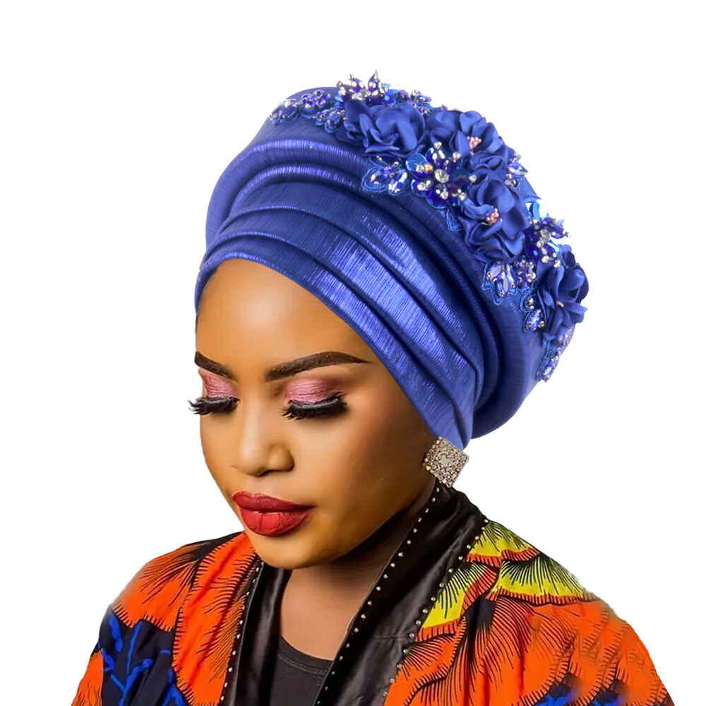 African Wedding Hijab Cap Aso Oke Headtie Auto Gele Nigerian Headwear Turban Hat