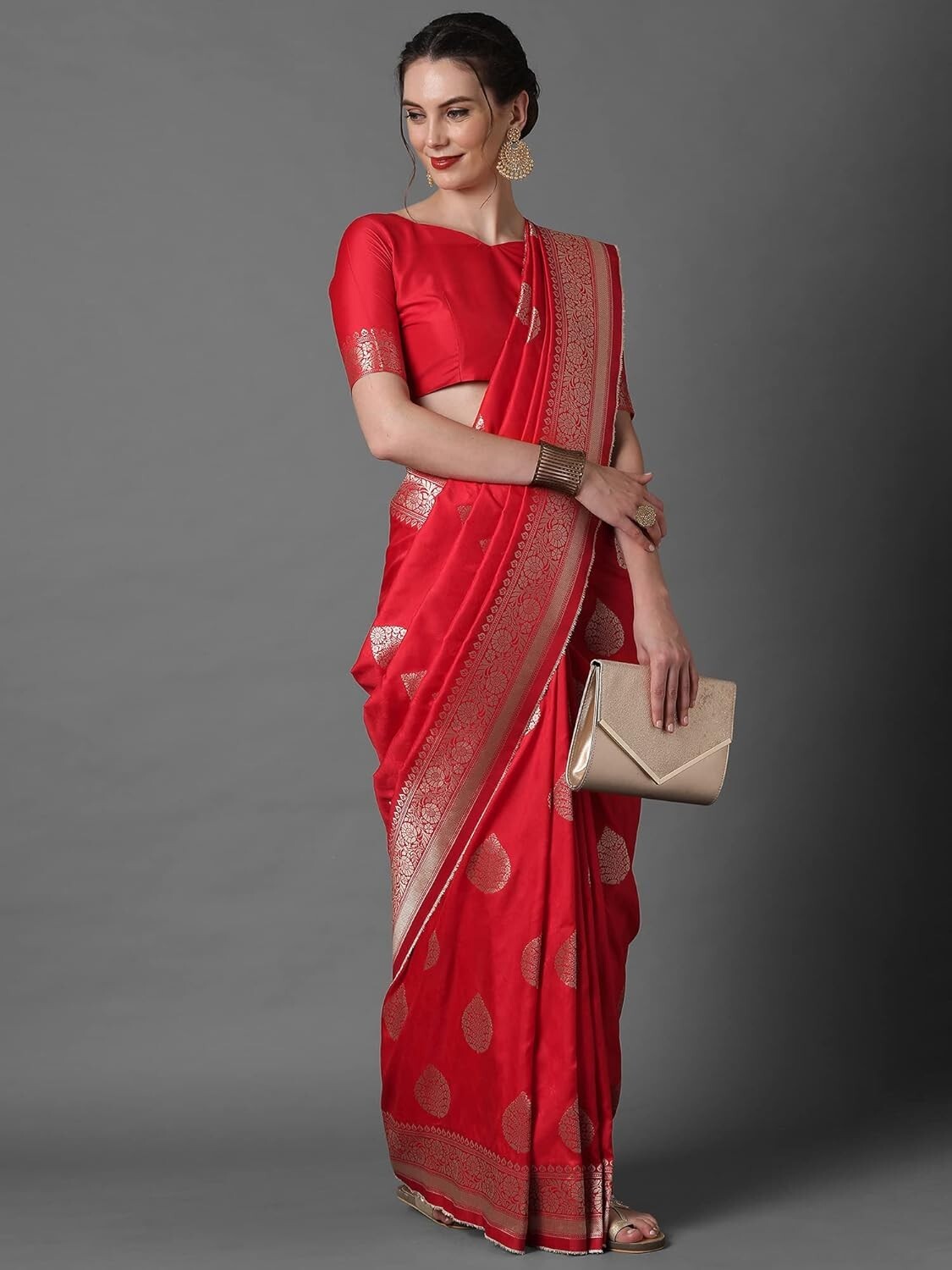 Women’s Banarasi Silk Blend Woven Design Golden zari Work Saree