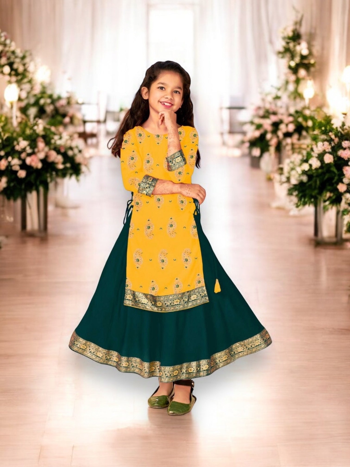 Elegant Girls Rayon Foil Printed Gown-Style Traditional Dress – Ethnic Wear – 10