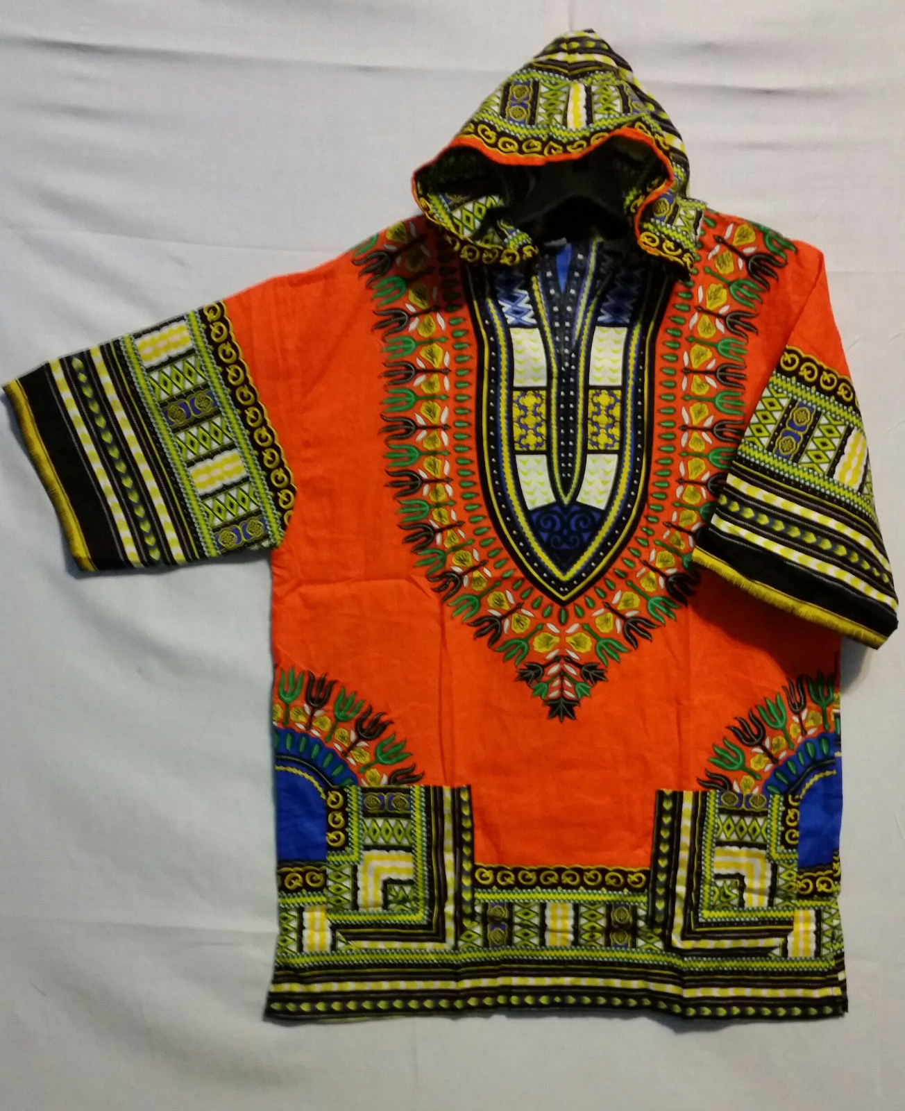 Men Women African Dashiki Hoodie Top W/ Hood Traditional Orange Yellow S M L