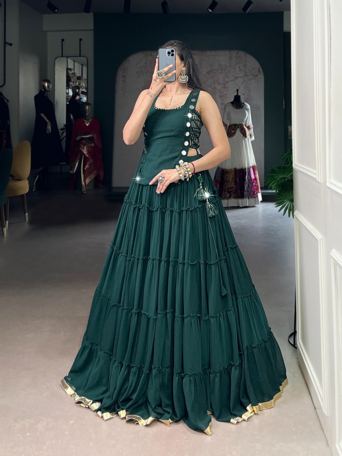 Women’s Ethnic Lehenga Choli Koti Navratri Dandiya Traditional Outfit