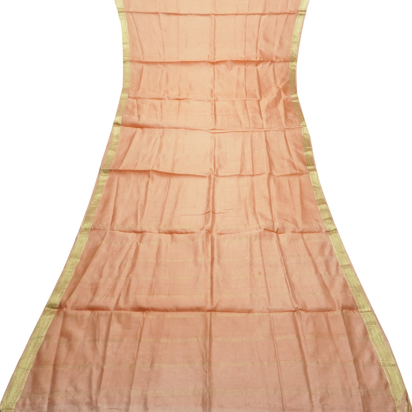 Vintage Pale Salmon Sarees 100% Pure Silk Zari Woven Sari 5YD Craft Fabric