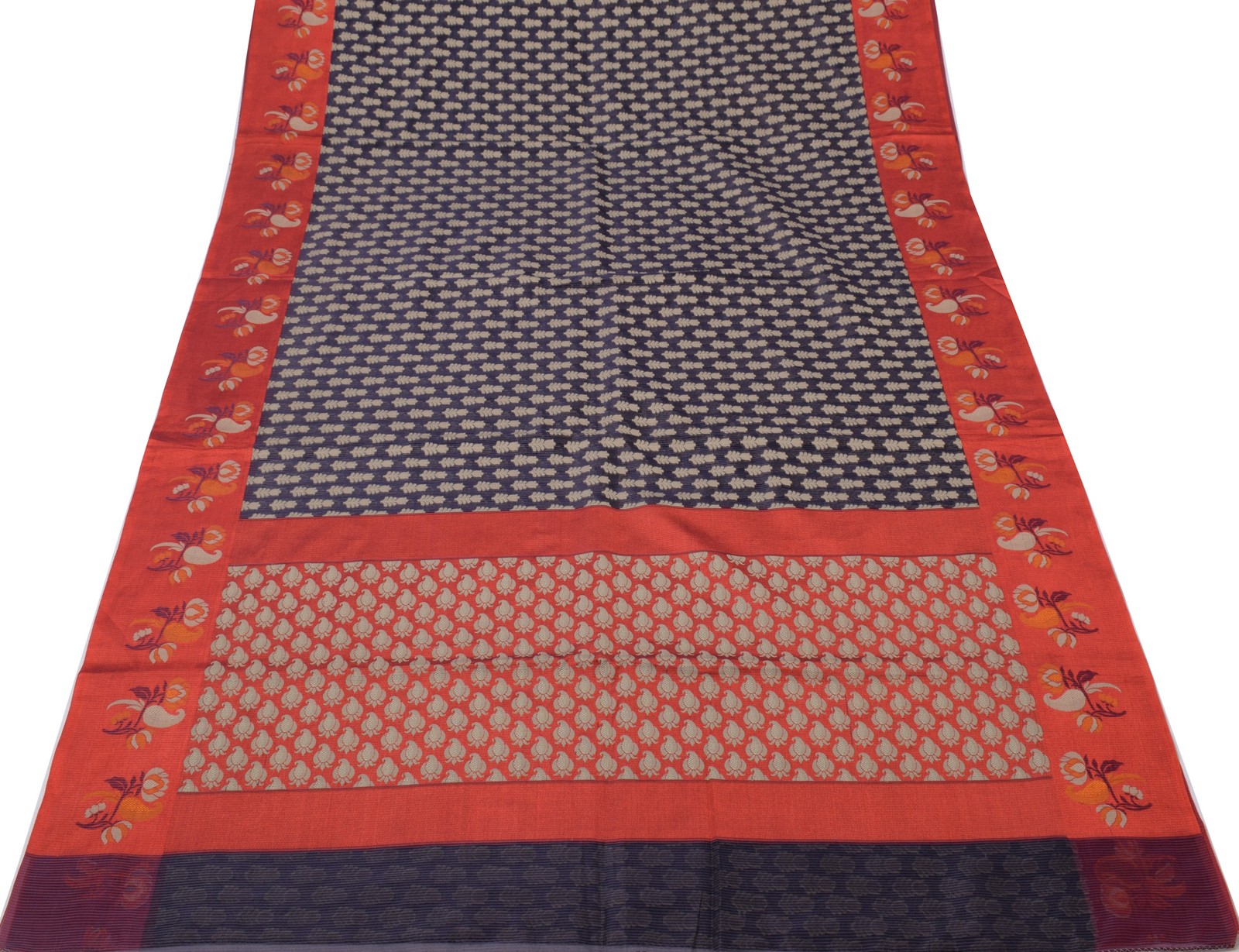 Sushila Vintage Blue Indian Saree Blend Silk Woven Floral Sari 5 Yard Fabric
