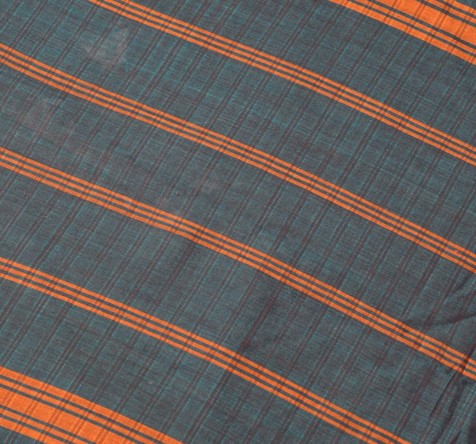 Sushila Vintage Blue Stripes Saree Pure Cotton Silk Handloom Woven Sari Fabric