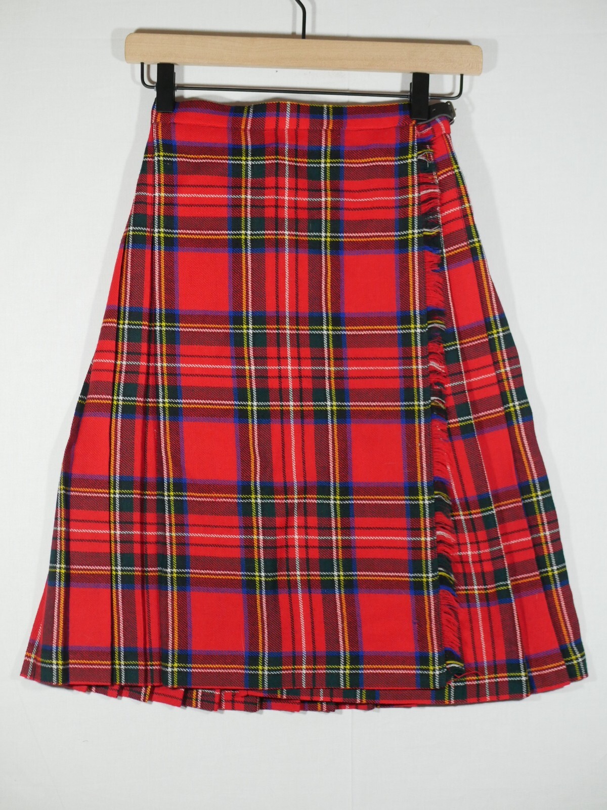 Edinburgh Woollen Mill UK Pleated Kilt Skirt Pure New Wool Red Plaid Sz Age 12