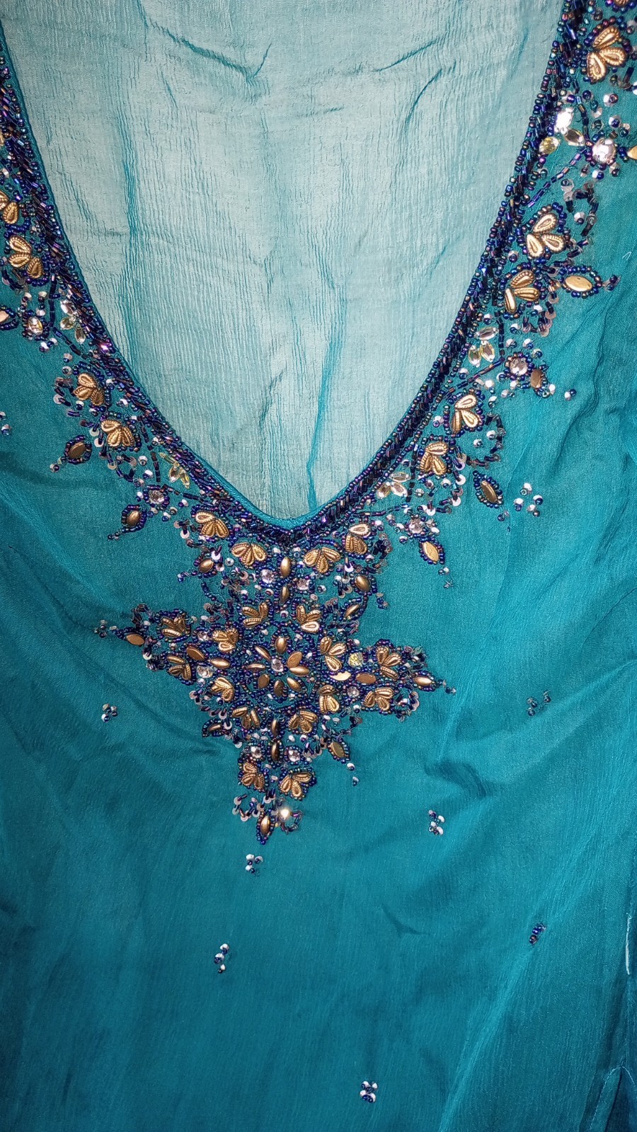 Tanjore NYC 100% Silk Teal Beaded Tunic Indian Blouse Cover Up Size 40 New ⛱️