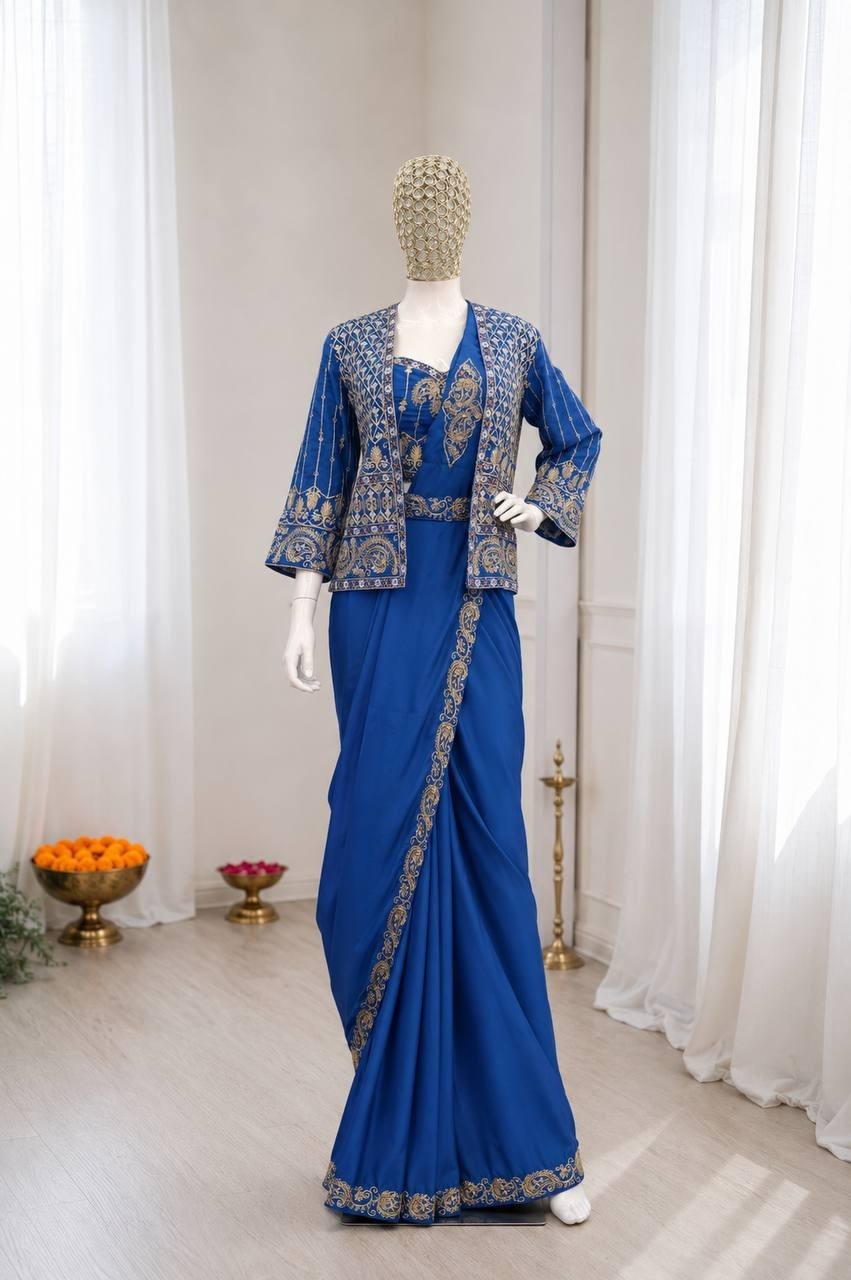 Women’s Sangeet Party Wear Ready Made Saree with Embroidered Jacket
