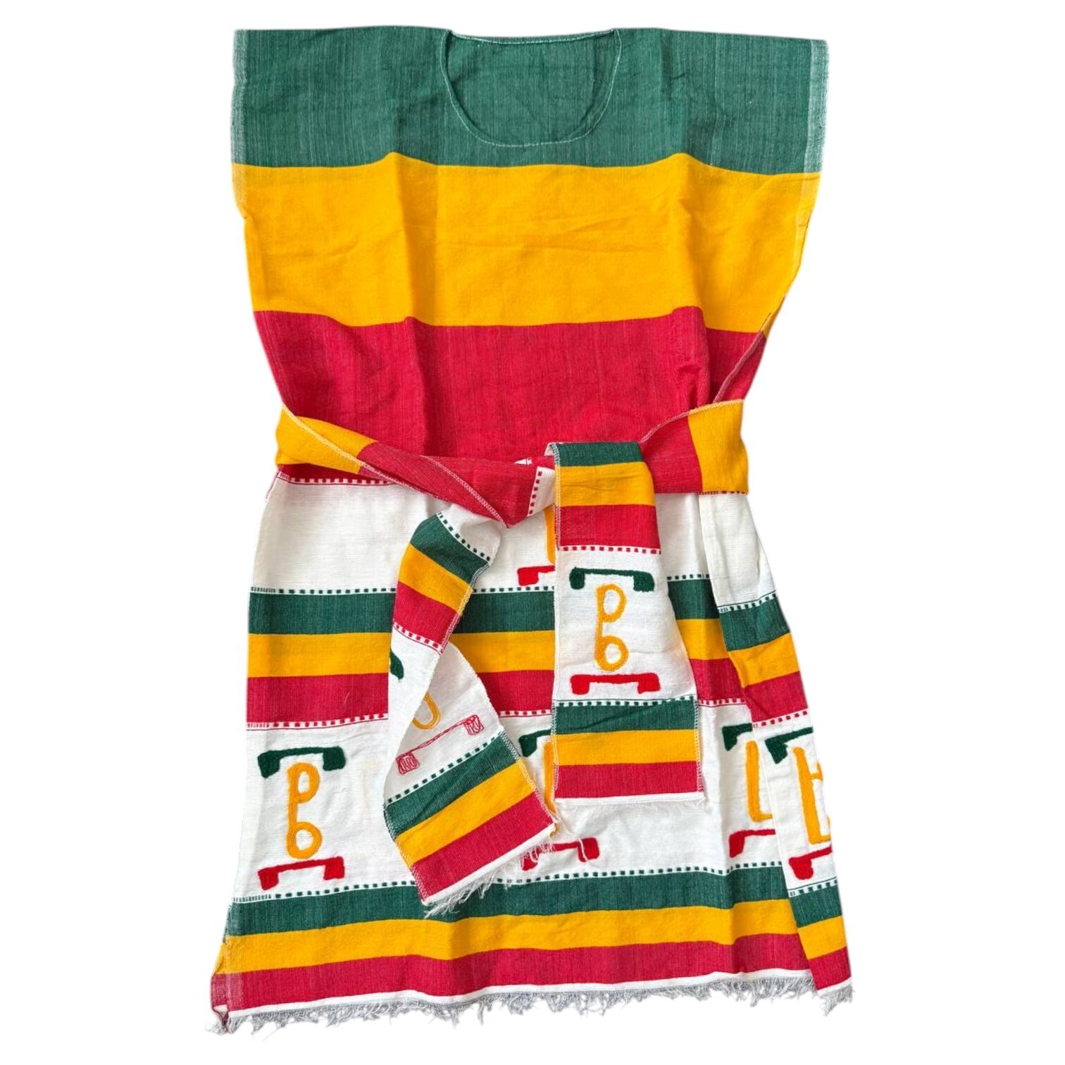 Traditional Ethiopian Handwoven Dress – Cotton Robe with with Amharic Embroidery