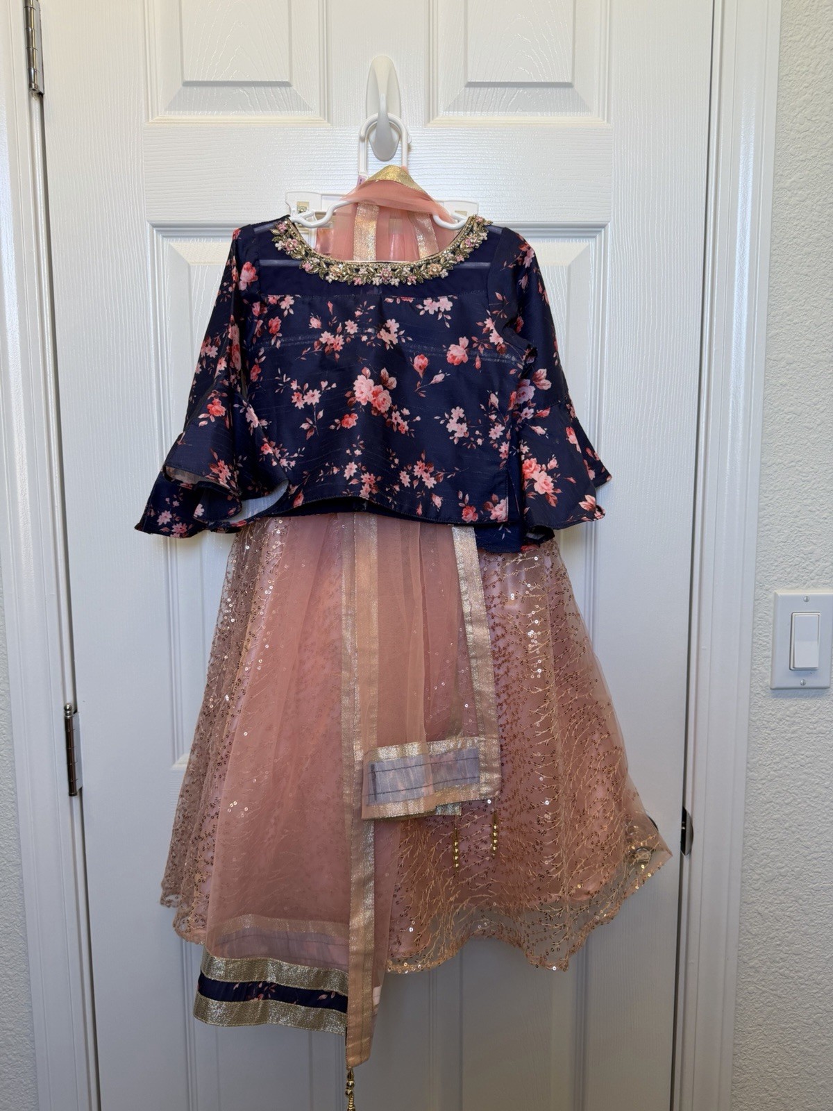 Lengha Salwar Kameez Set for Women Pink Navy Blue Gold Net Sequins Skirt Dupatta