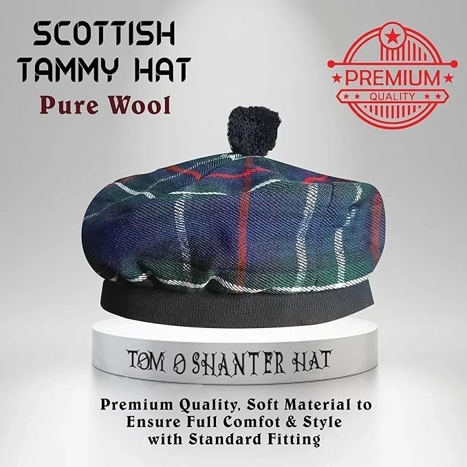 Mechanize Traditional Scottish Wool Tam O’ Shanter Cap Bonnet Kilt Hat Classic