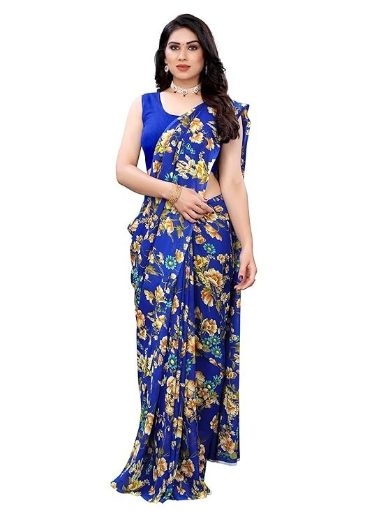 Women’s Floral Printed Georgette Saree with Unstitched Blouse Piece