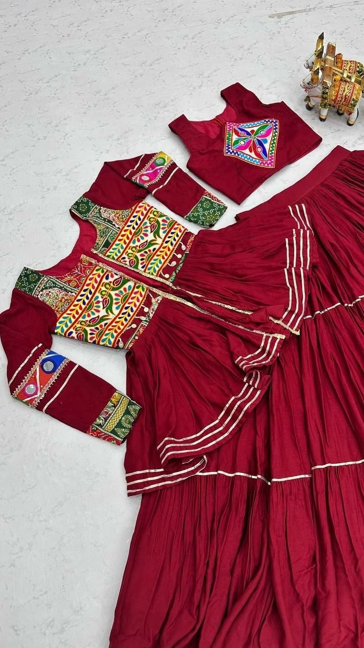 Women’s Pure Cotton Lehenga Choli Gamthi Mirror Work Navratri Garba
