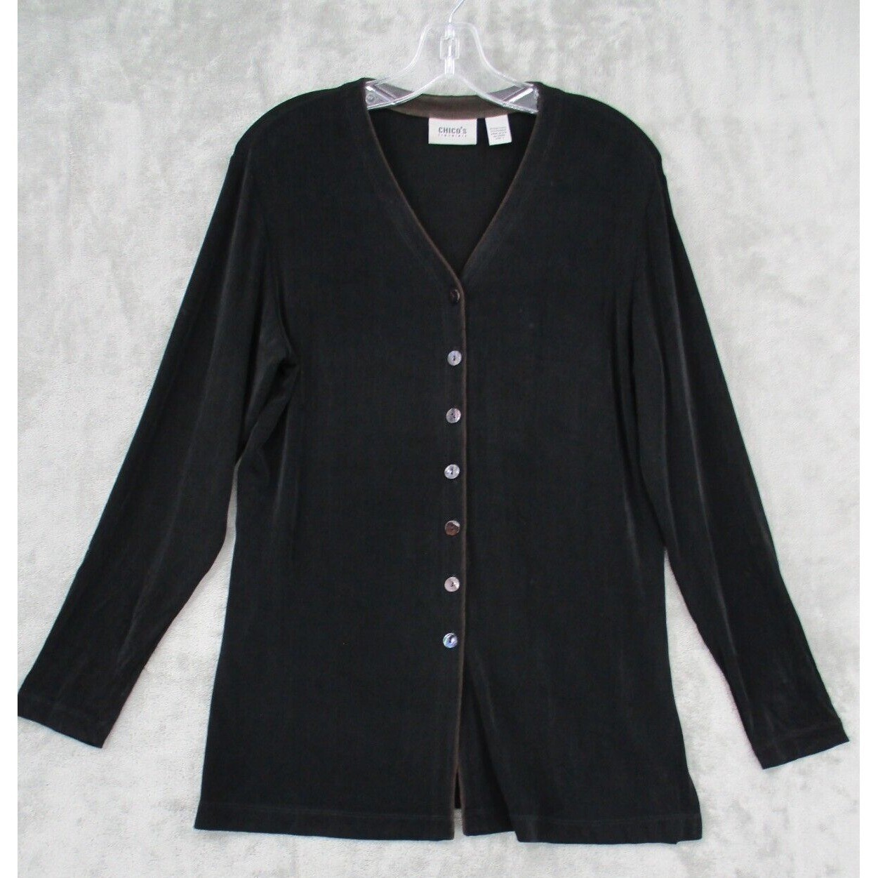 Chicos Blouse 1 US Medium Travelers Slinky Knit Minimalist Travel Topper Stretch